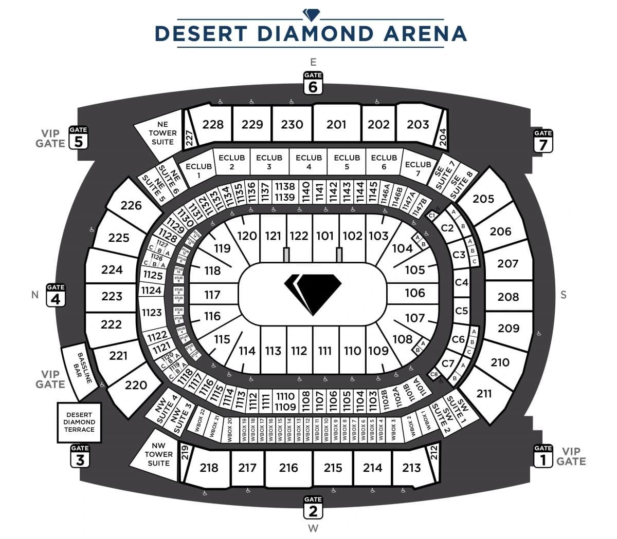 Desert Diamond Arena: Seating chart, DDA Seat Chart. Use the source chart for section and row details.