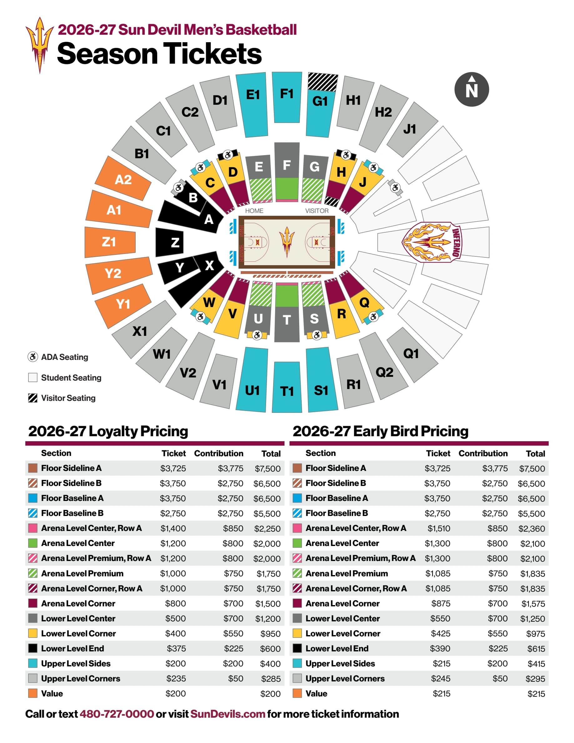 Desert Financial Arena: Seating chart, Desert Financial Arena — 2026–27 men’s basketball. Use the source chart for section and row details.