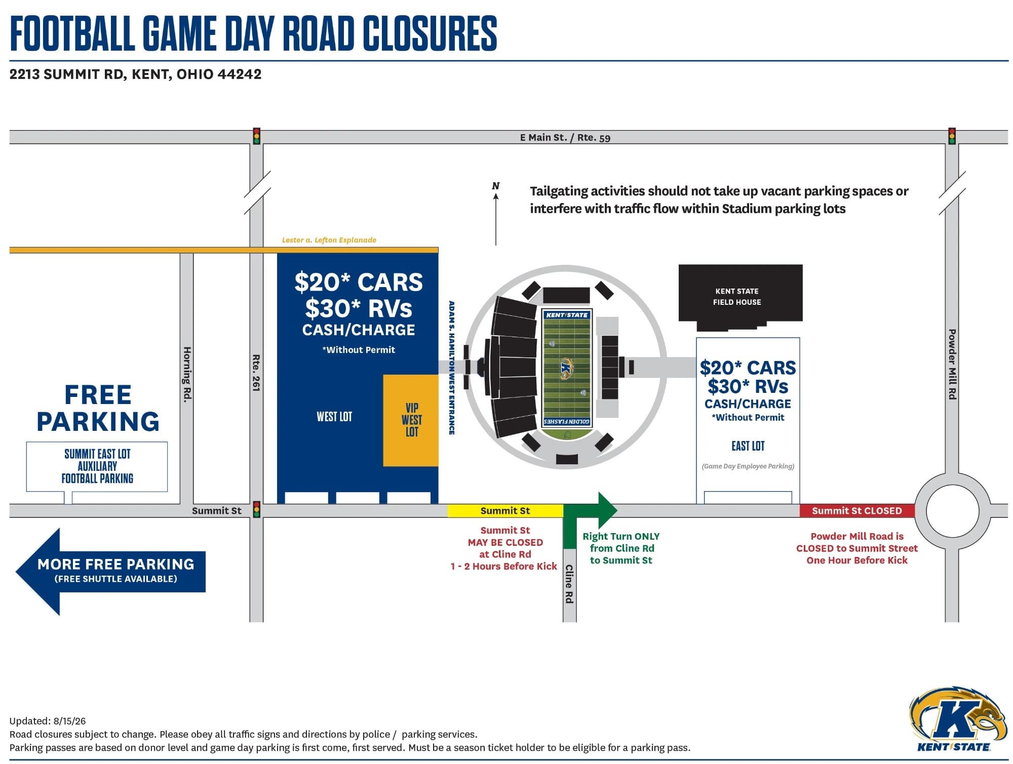 Dix Stadium: Venue layout, Dix Stadium — official road-closure plan updated August 15, 2026. Use the original map for routes and visitor facilities.