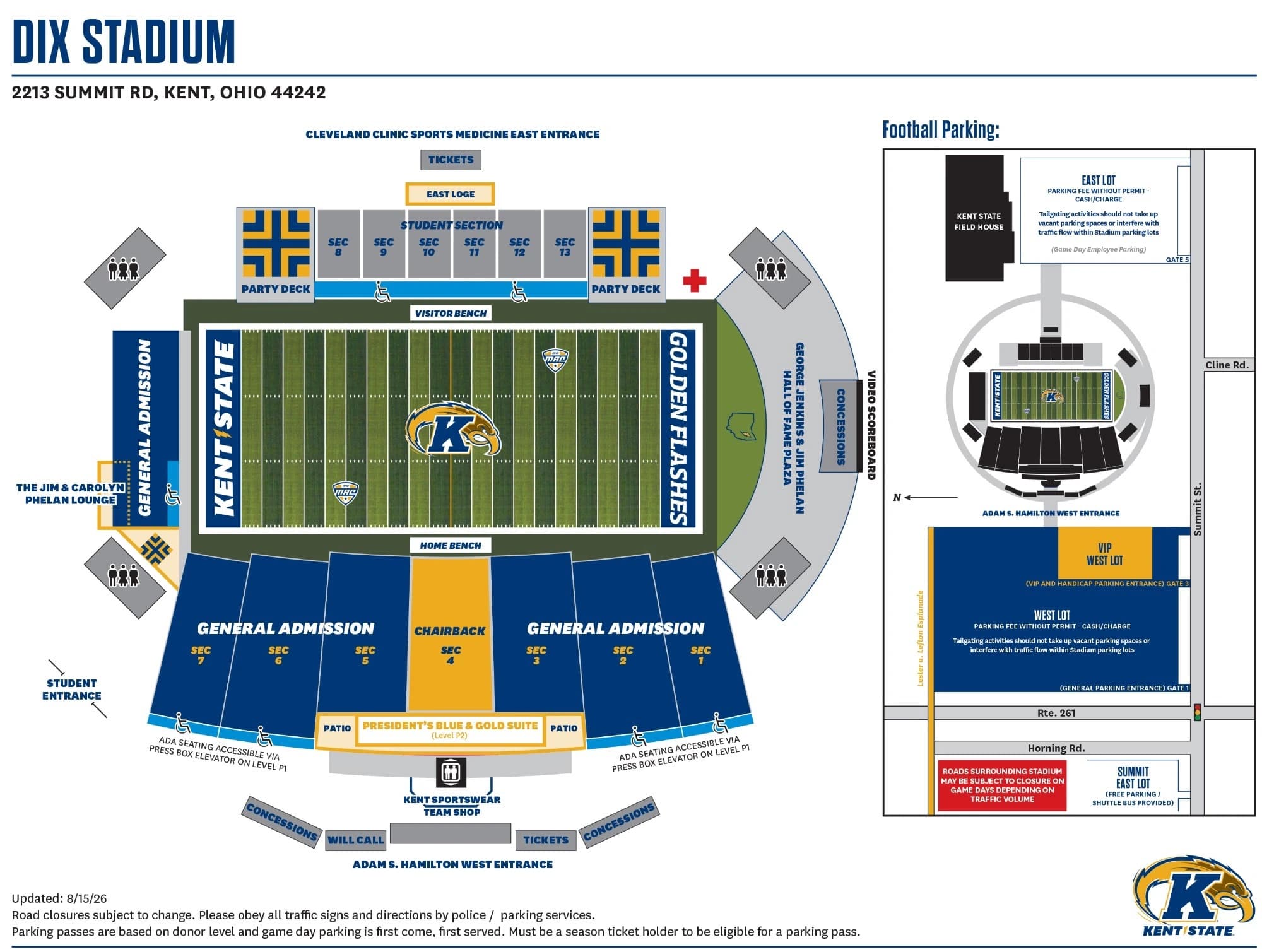 Dix Stadium: Seating chart, Dix Stadium — official current 2026 stadium and parking chart. Use the source chart for section and row details.