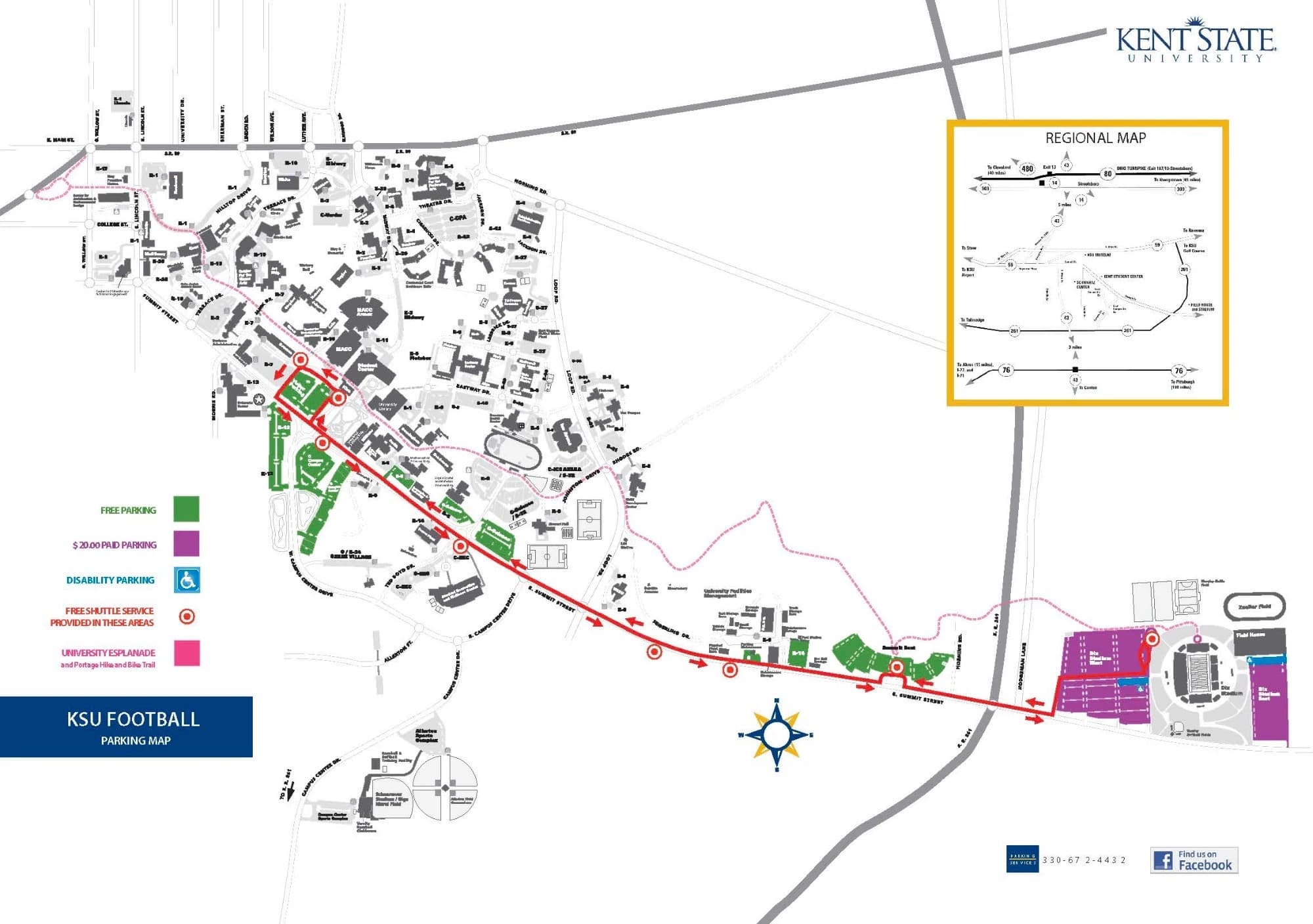 Dix Stadium: Venue layout, Kent State — current 2026 football parking and bus-route plan. Use the original map for routes and visitor facilities.