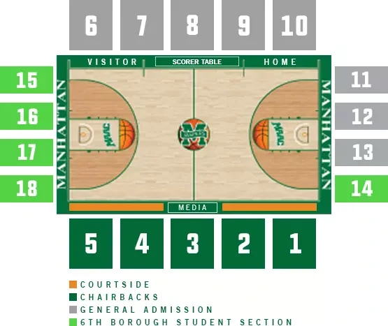 Draddy Gymnasium: Seating chart, Draddy Gymnasium — women’s basketball seating. Use the source chart for section and row details.