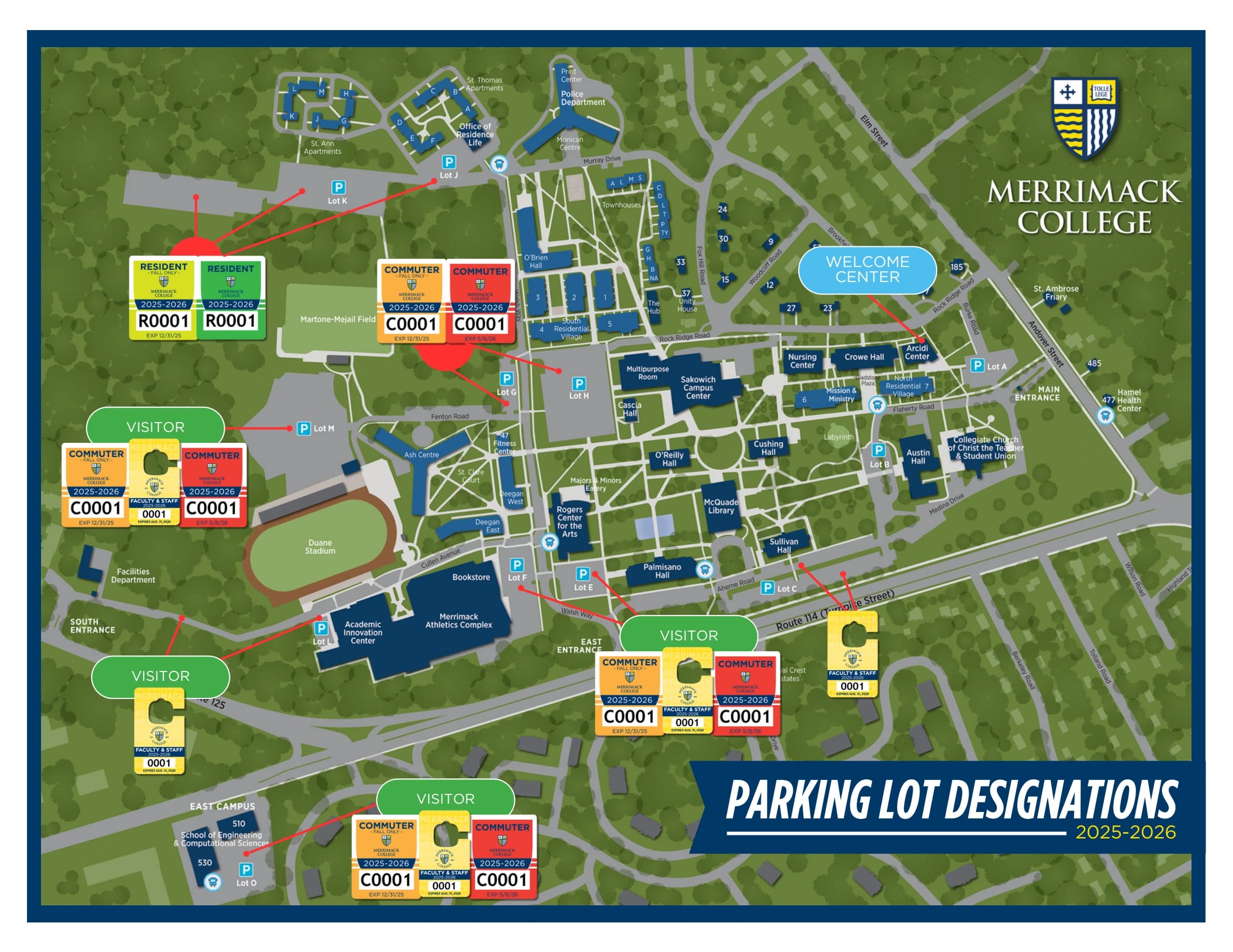 Duane Stadium: Venue layout, Merrimack — official 2025–26 campus and Duane Stadium arrival plan. Use the original map for routes and visitor facilities.