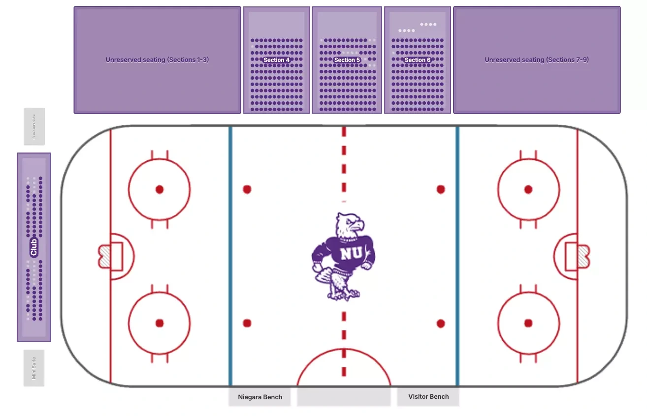 Dwyer Arena: Seating chart, Hockey · 2026–27. Use the source chart for section and row details.