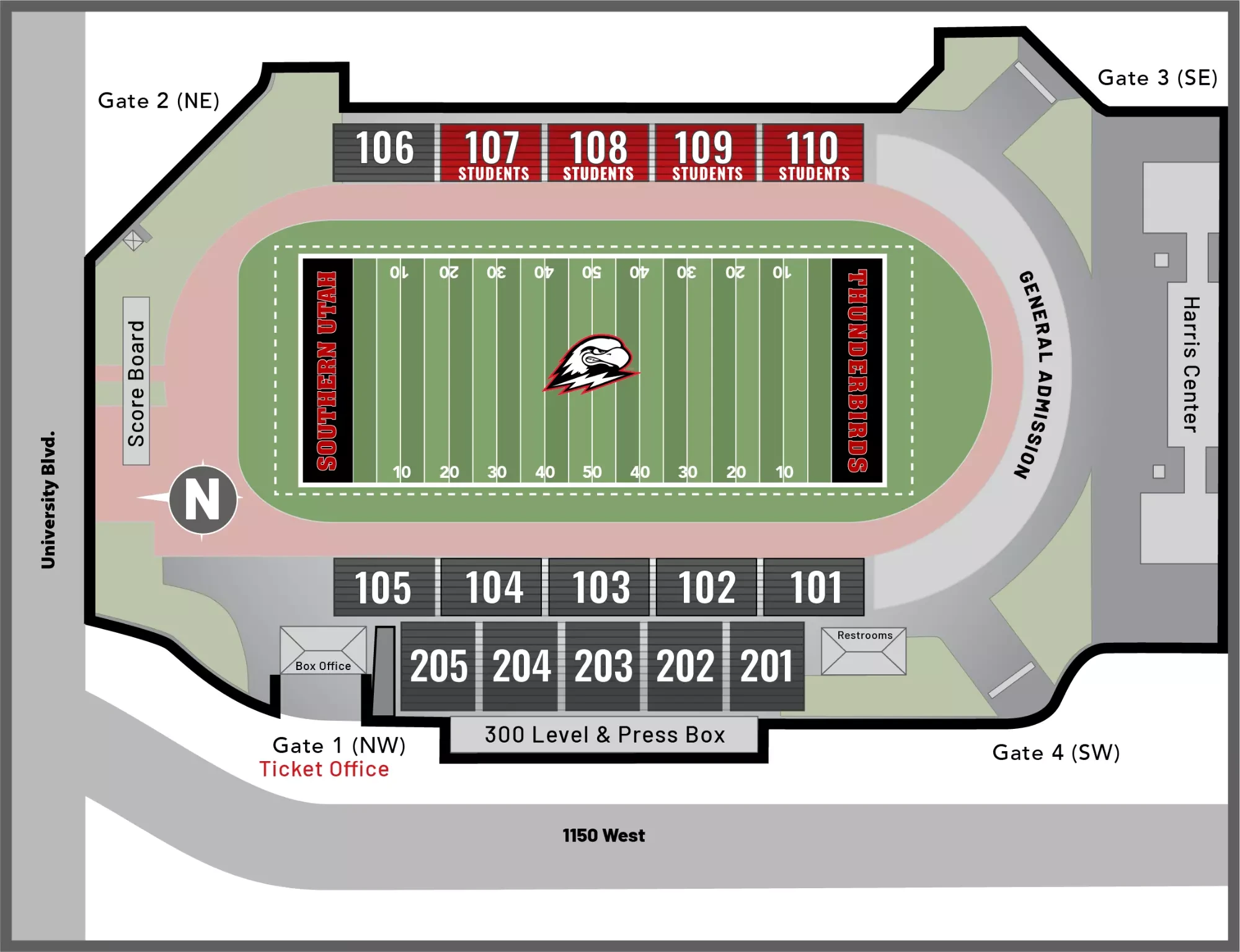 Eccles Coliseum: Seating chart, Football seating · official 2025 chart. Use the source chart for section and row details.