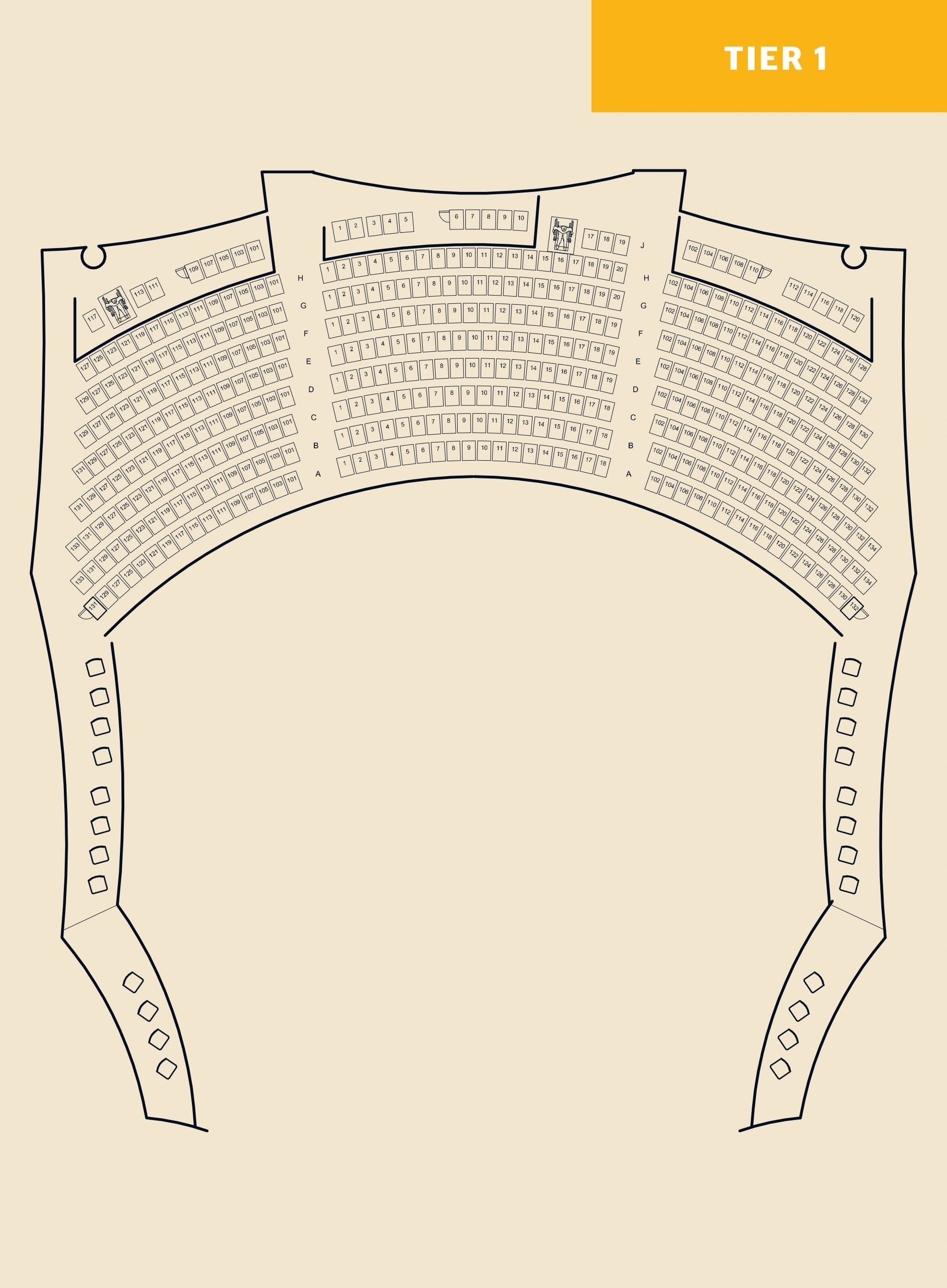 Eccles Theater: Seating chart, February 2016 reference · Delta Performance Hall Tier 1. Use the source chart for section and row details.