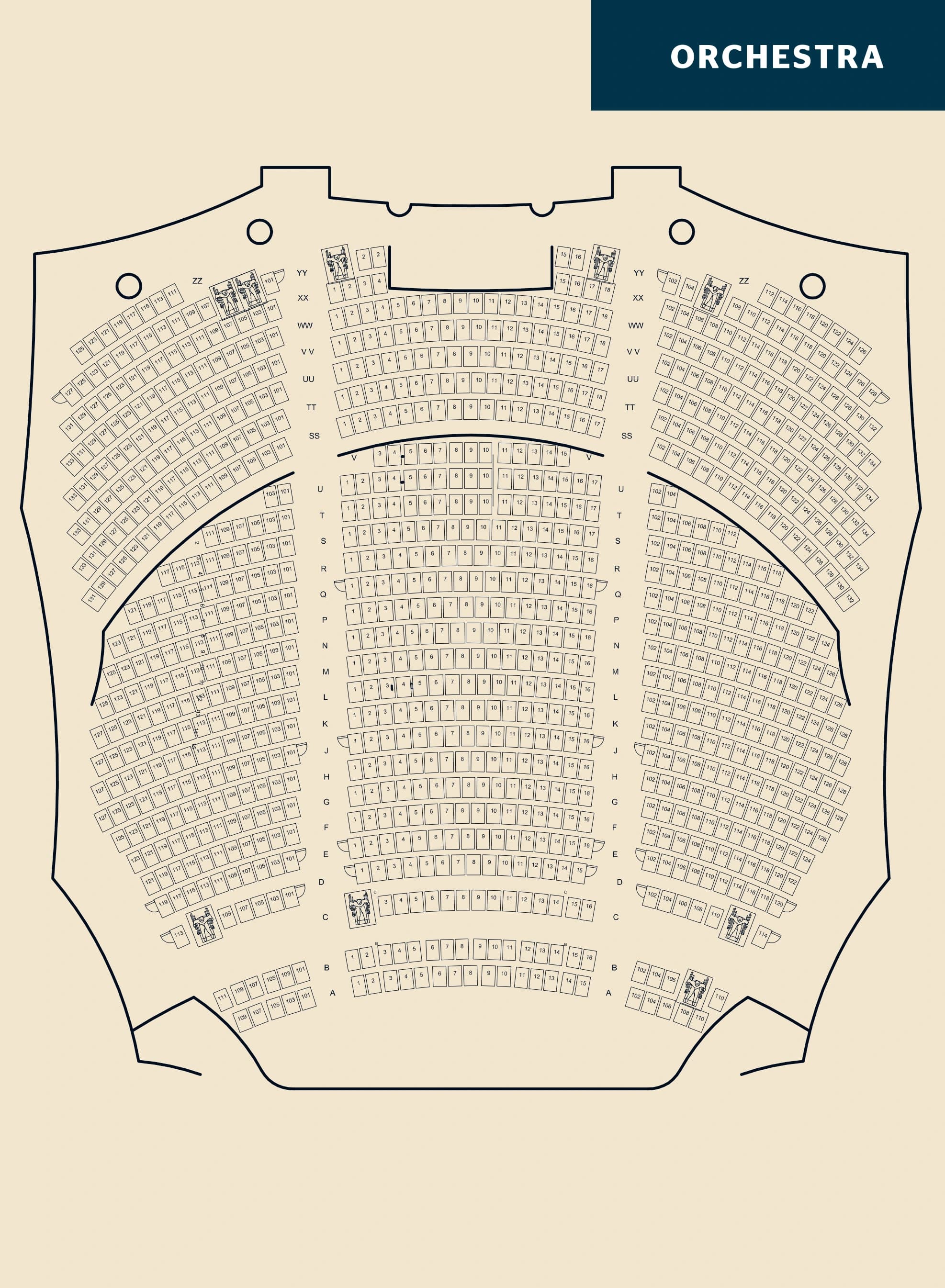 Eccles Theater: Seating chart, February 2016 reference · Delta Performance Hall Orchestra. Use the source chart for section and row details.