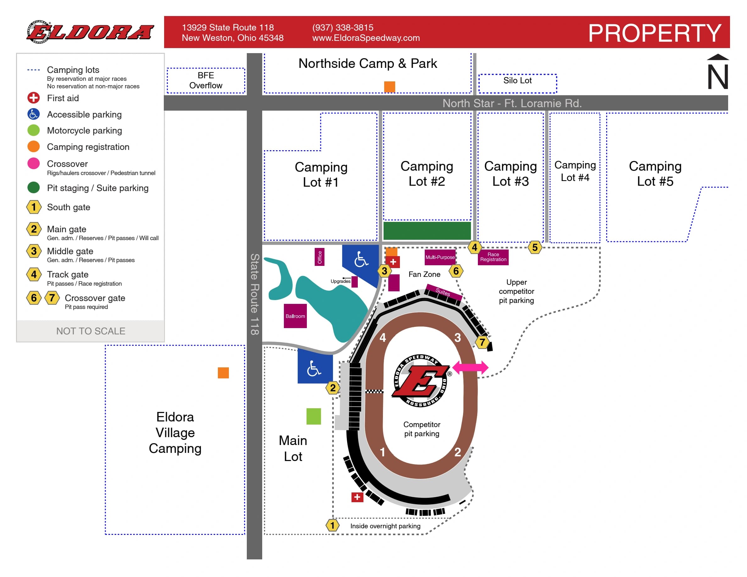 Eldora Speedway: Venue layout, Eldora · 2026 complete property, gates and camping orientation. Use the original map for routes and visitor facilities.