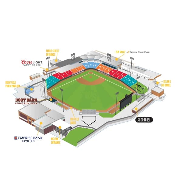 Equity Bank Park: Seating chart, Baseball · Equity Bank Park sections, berm and hospitality areas. Use the source chart for section and row details.