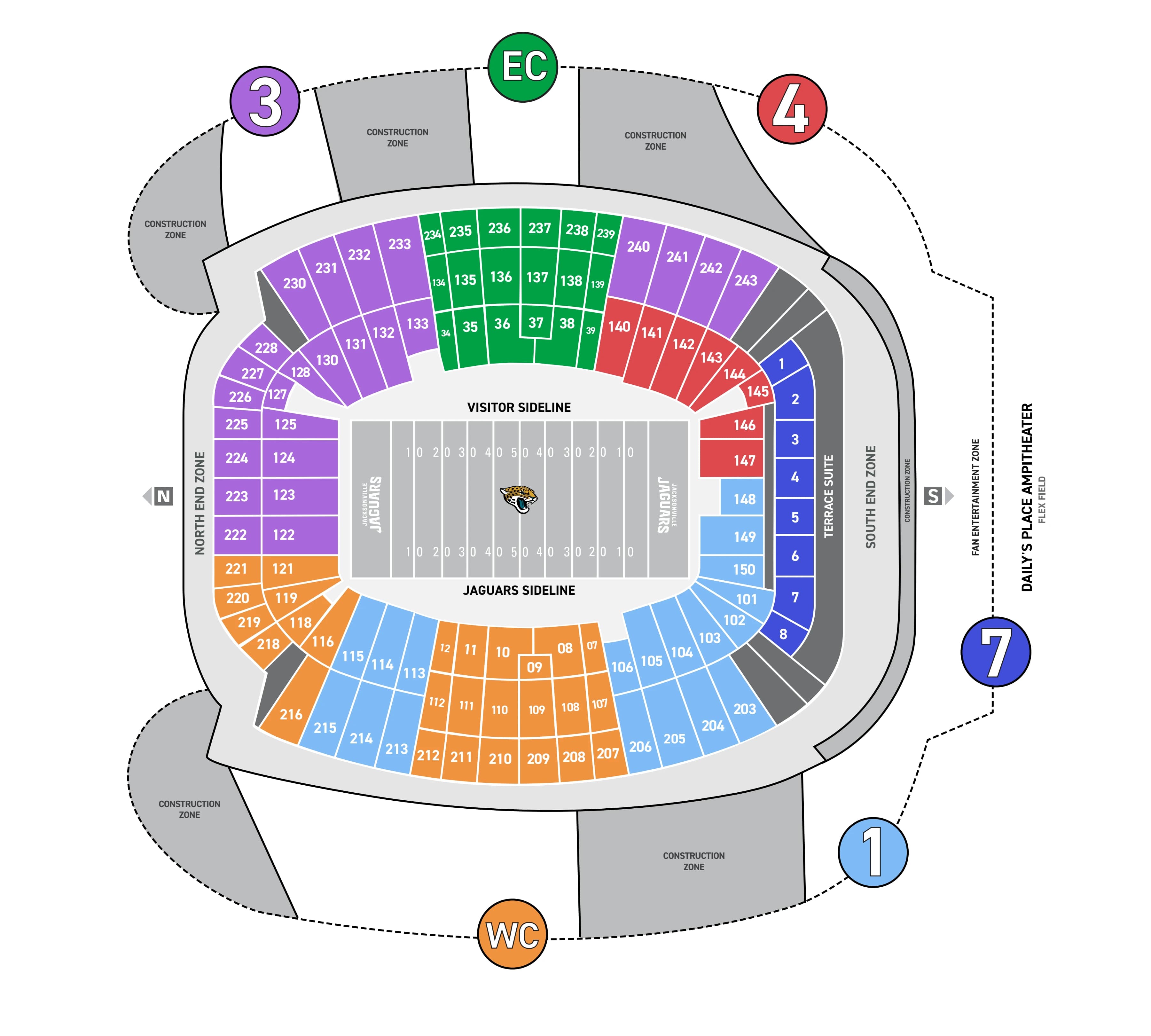 EverBank Stadium: Venue layout, EverBank Stadium — renovation-era gate and section overview. Use the original map for routes and visitor facilities.