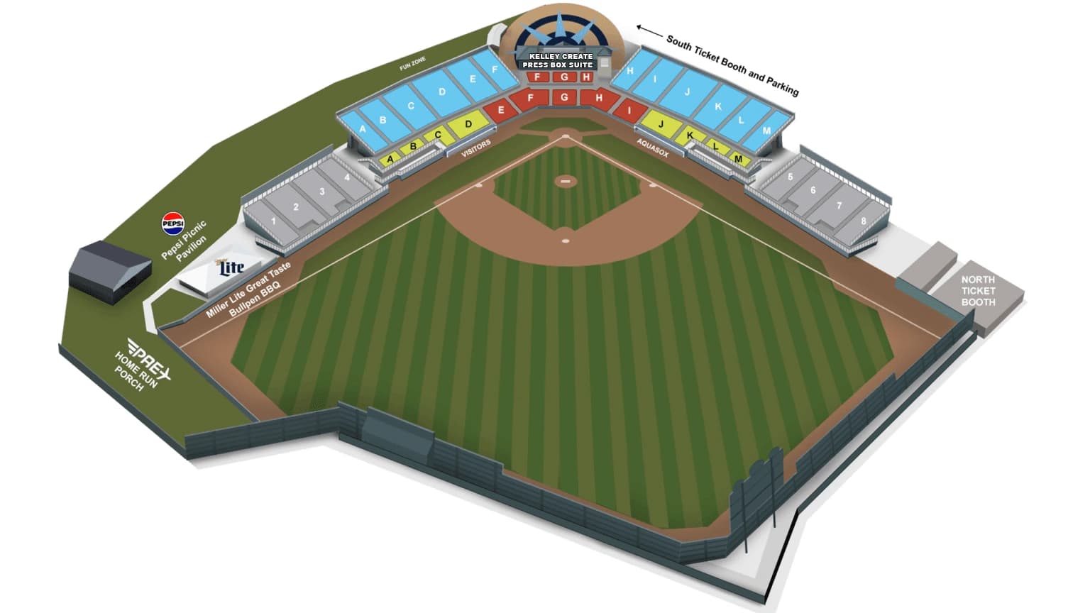 Everett Memorial Stadium: Seating chart, Everett Memorial Stadium — official 2026 baseball seating chart. Use the source chart for section and row details.