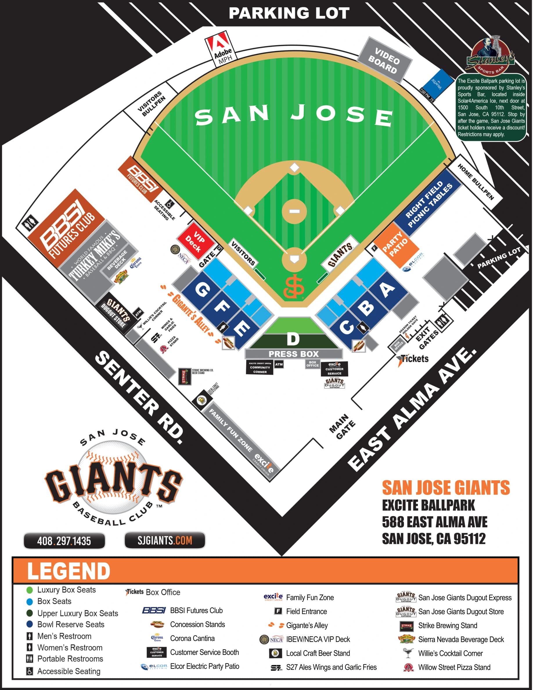 Excite Ballpark: Seating chart, Excite Ballpark — official-linked seating and amenity PDF. Use the source chart for section and row details.