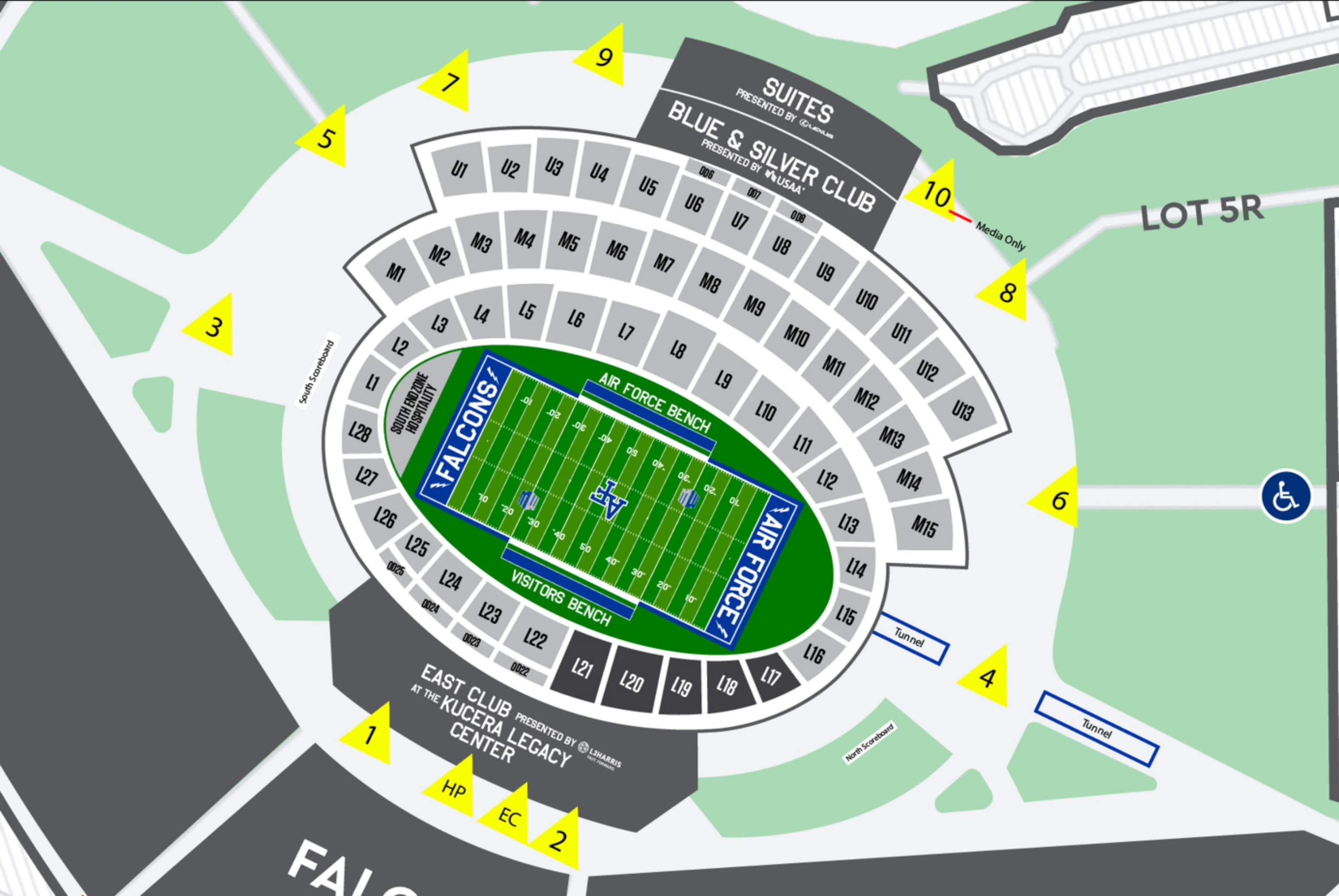 Falcon Stadium: Seating chart, Football. Use the source chart for section and row details.