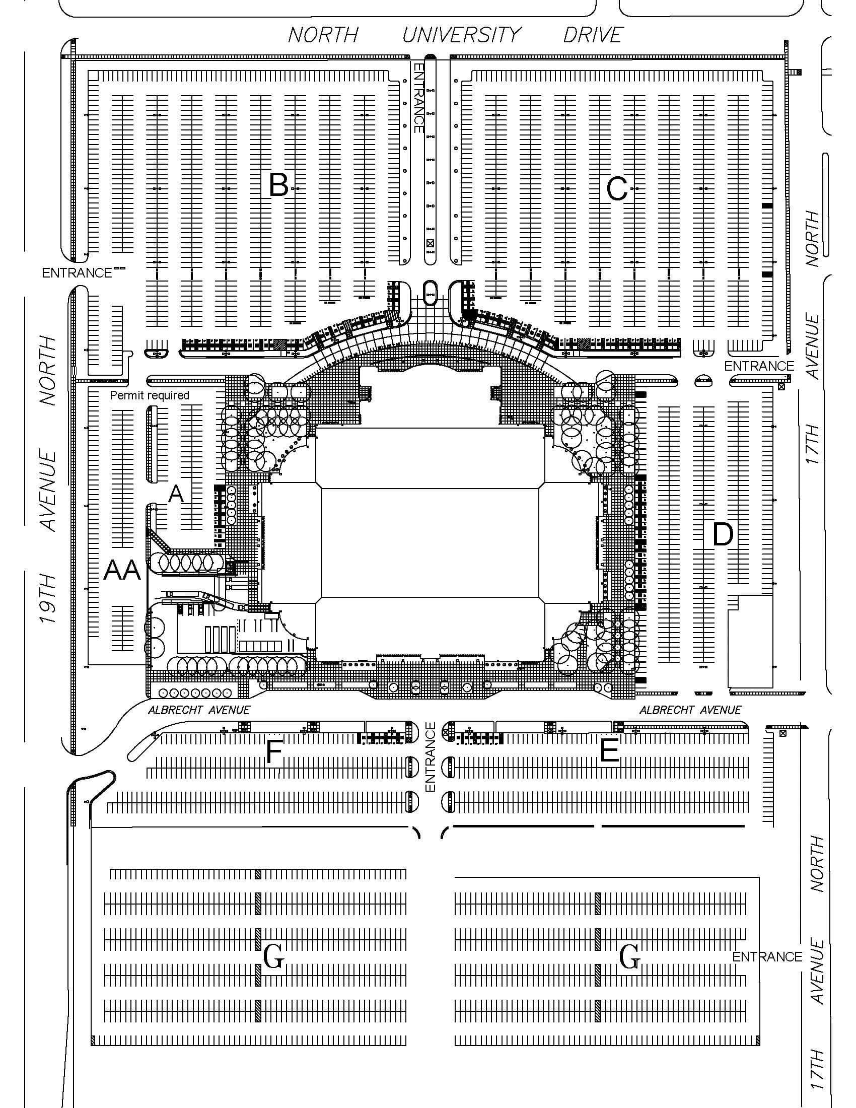FARGODOME: Venue layout, FARGODOME — official 2026 general parking and building approach plan. Use the original map for routes and visitor facilities.