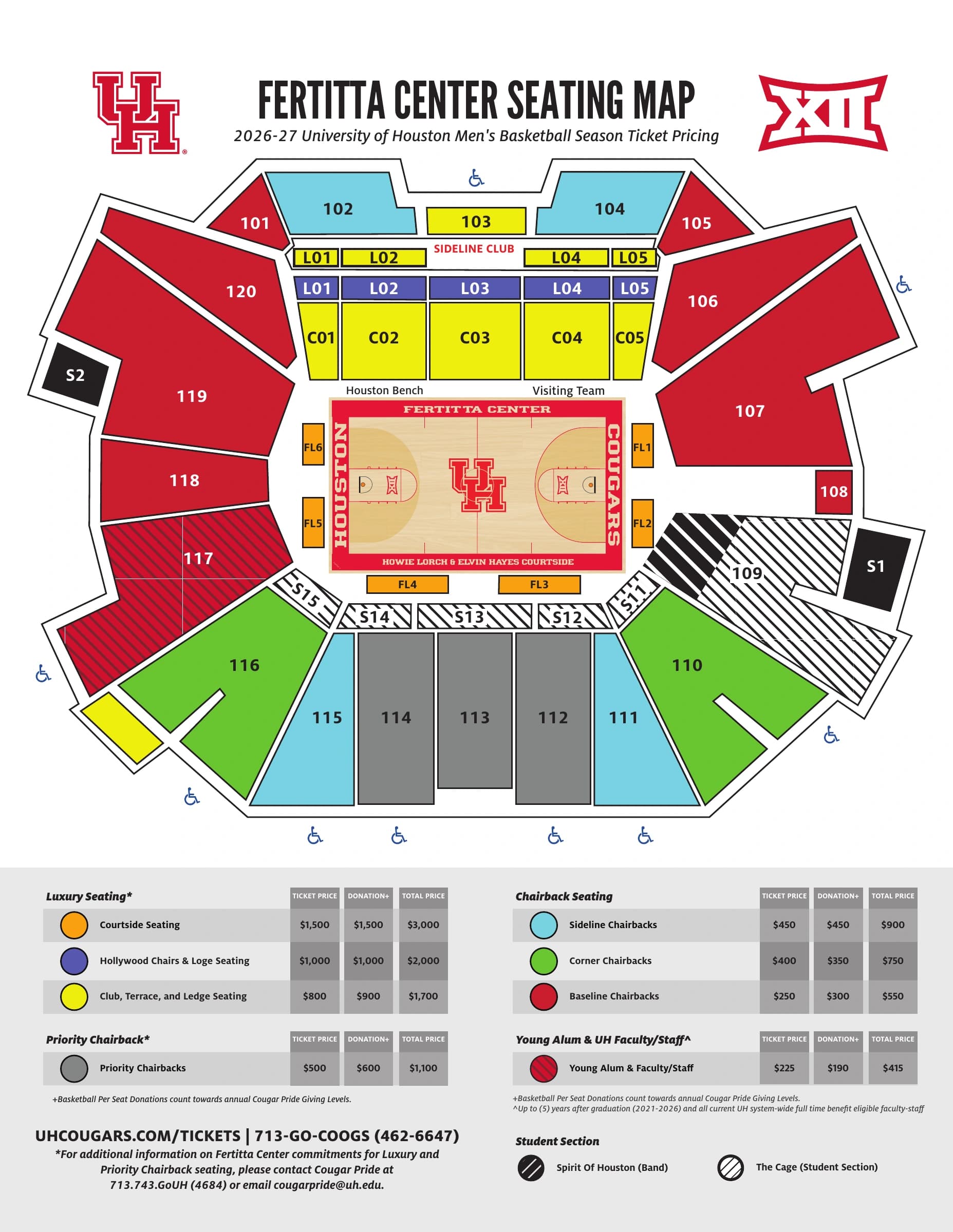Fertitta Center: Seating chart, 2026–27 men’s basketball · bowl, courtside and premium sections. Use the source chart for section and row details.