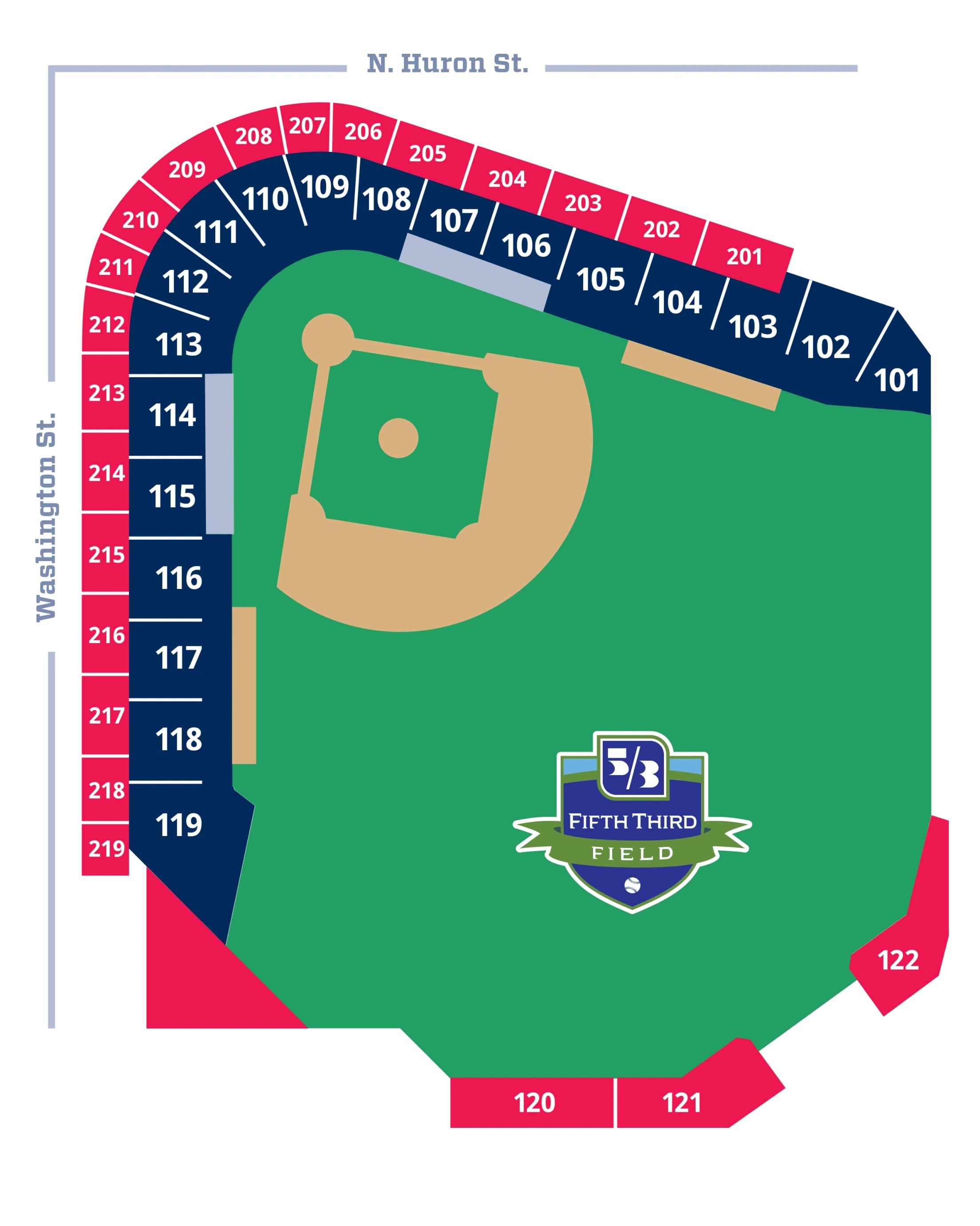 Fifth Third Field: Seating chart, Baseball · Fifth Third Field Toledo numbered sections. Use the source chart for section and row details.