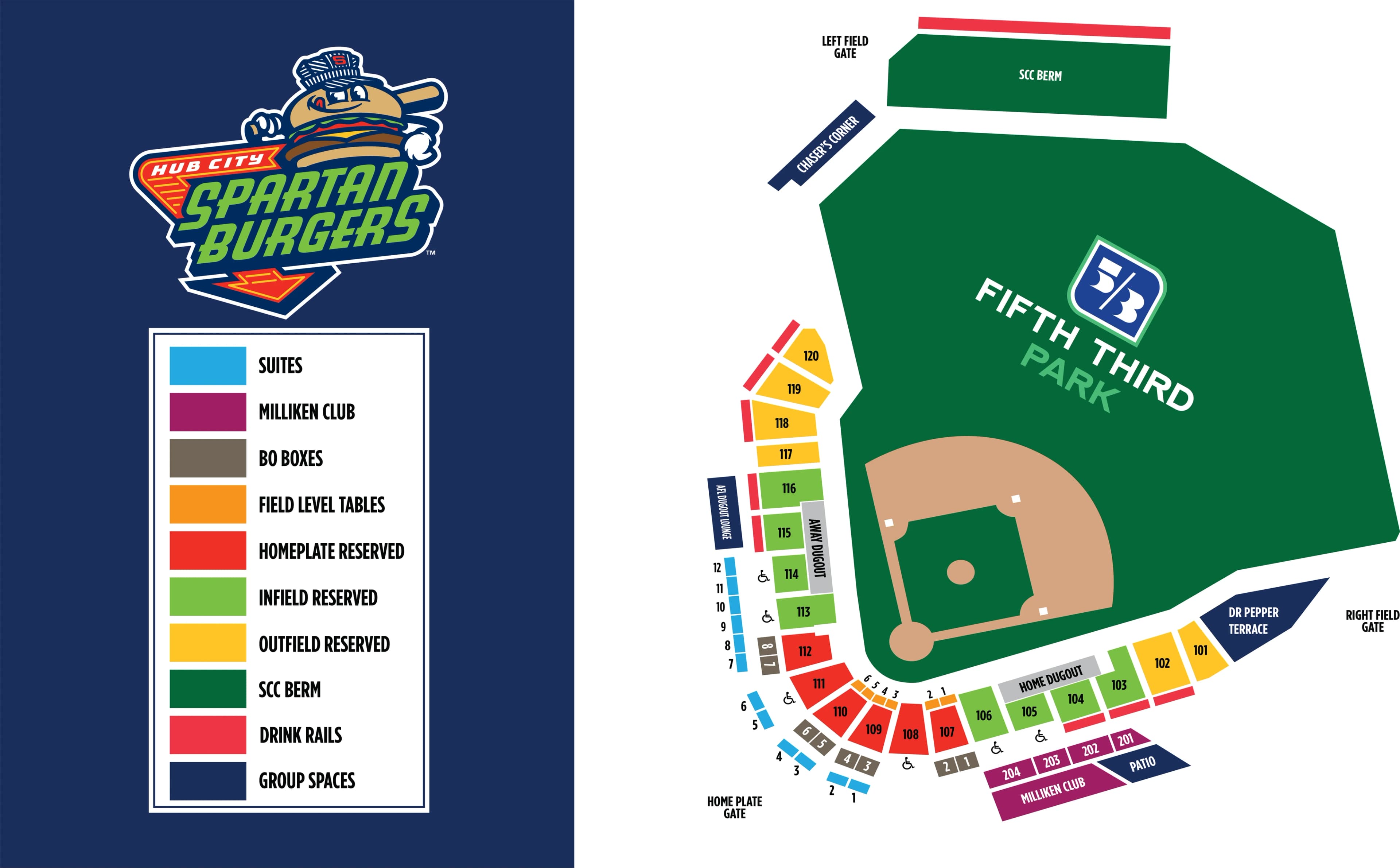 Fifth Third Park: Seating chart, Fifth Third Park — official-linked numbered seating diagram. Use the source chart for section and row details.