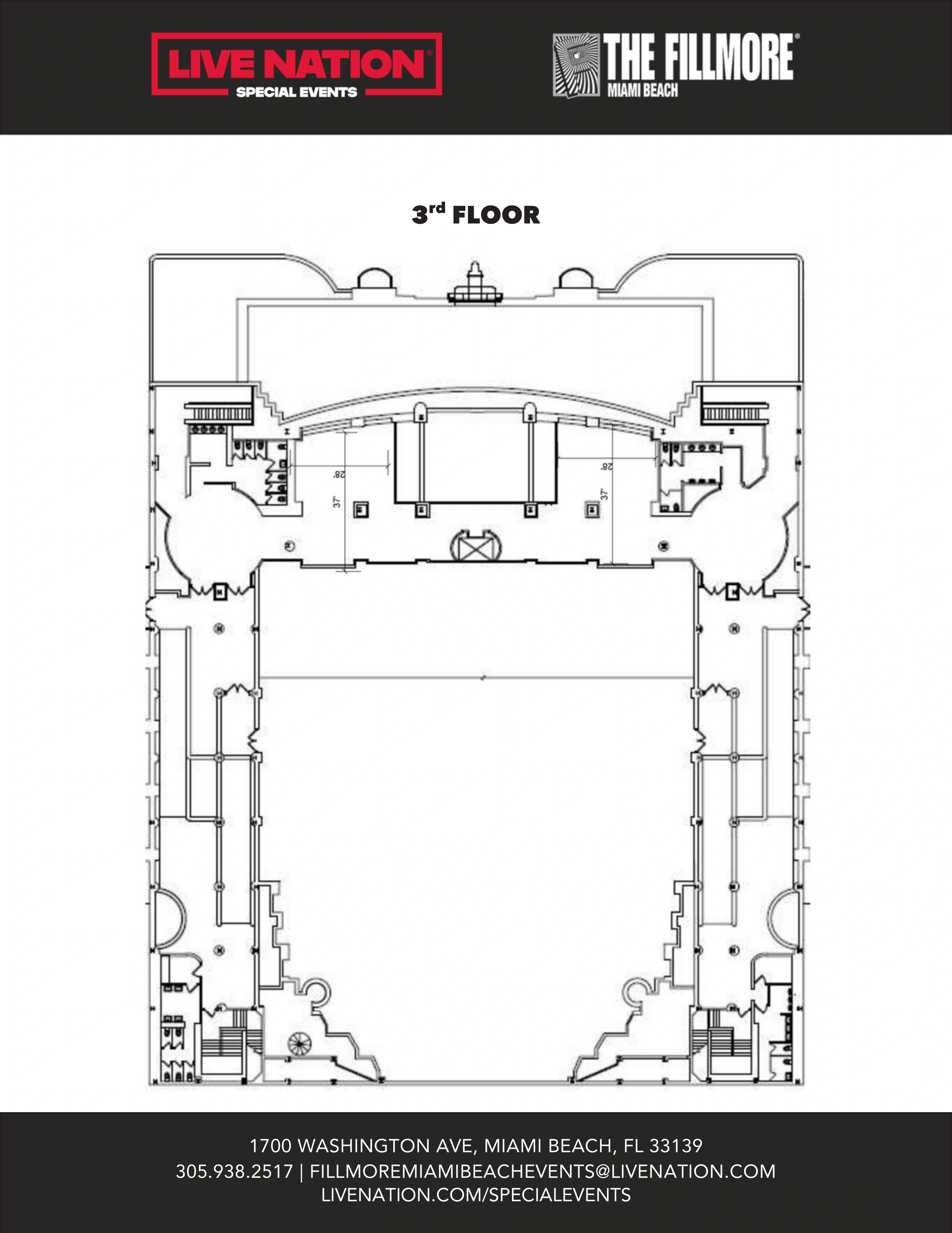 The Fillmore Miami Beach at Jackie Gleason Theater: Venue layout, Third floor · orientation. Use the original map for routes and visitor facilities.