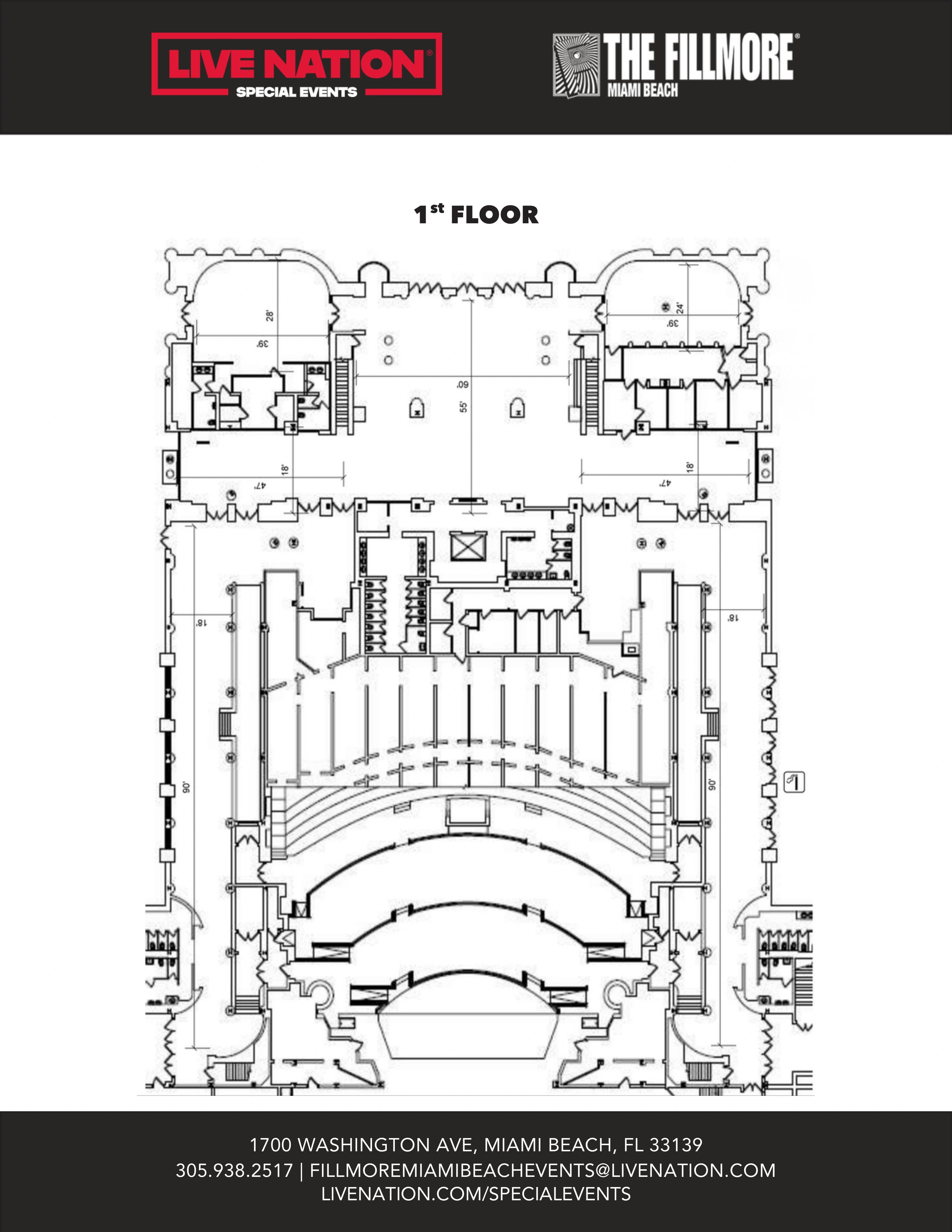 The Fillmore Miami Beach at Jackie Gleason Theater: Venue layout, First floor · orientation. Use the original map for routes and visitor facilities.