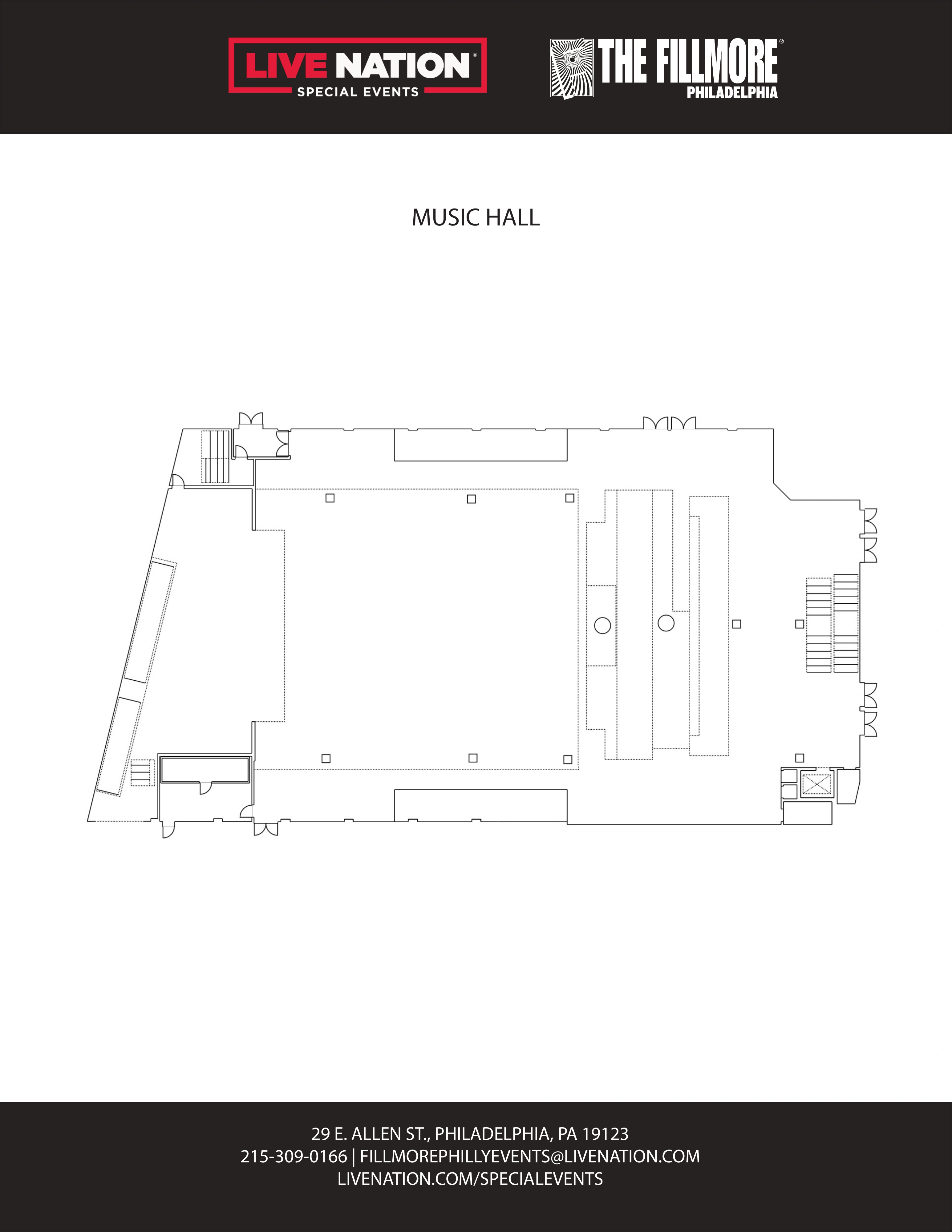 The Fillmore Philadelphia: Venue layout, Music Hall · orientation. Use the original map for routes and visitor facilities.