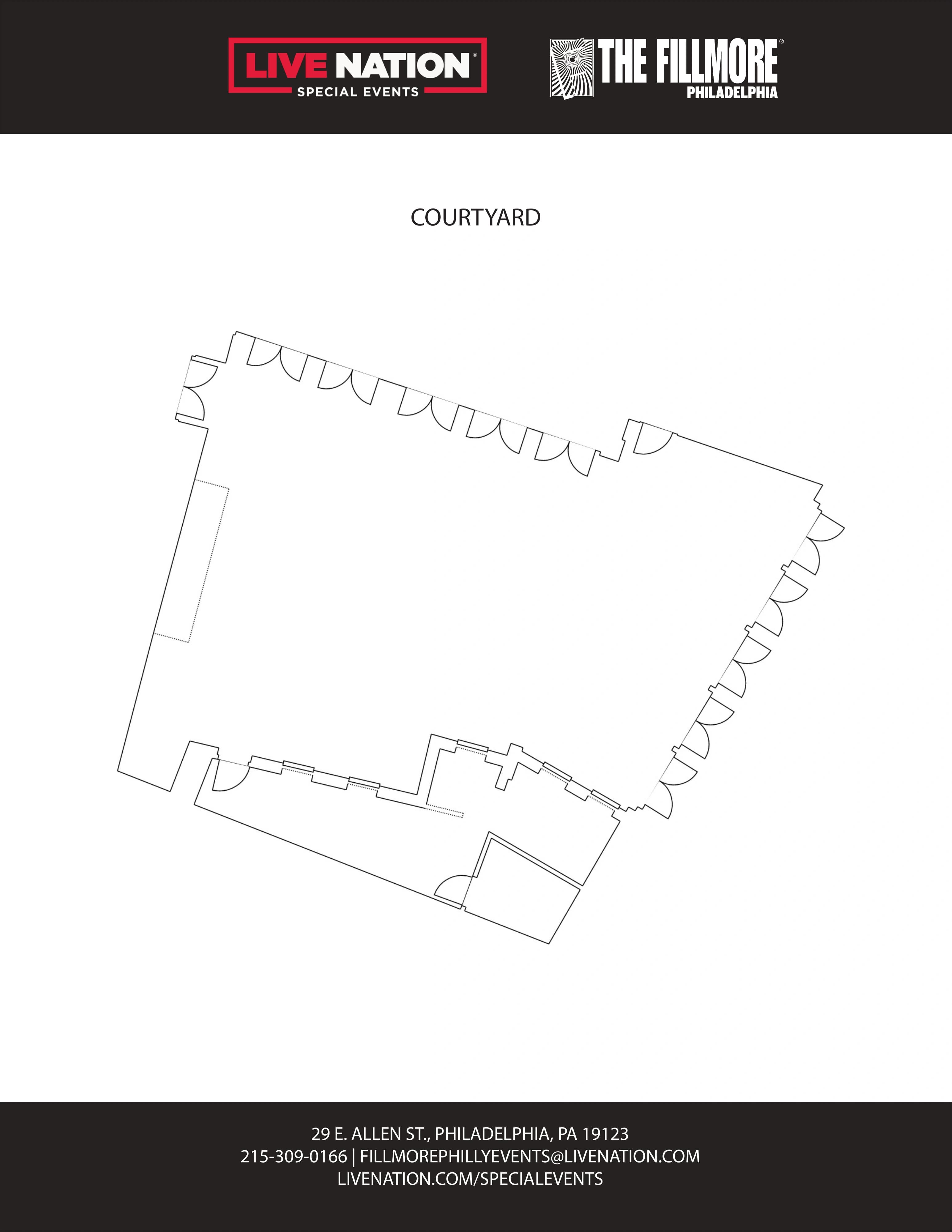 The Fillmore Philadelphia: Venue layout, Courtyard · orientation. Use the original map for routes and visitor facilities.