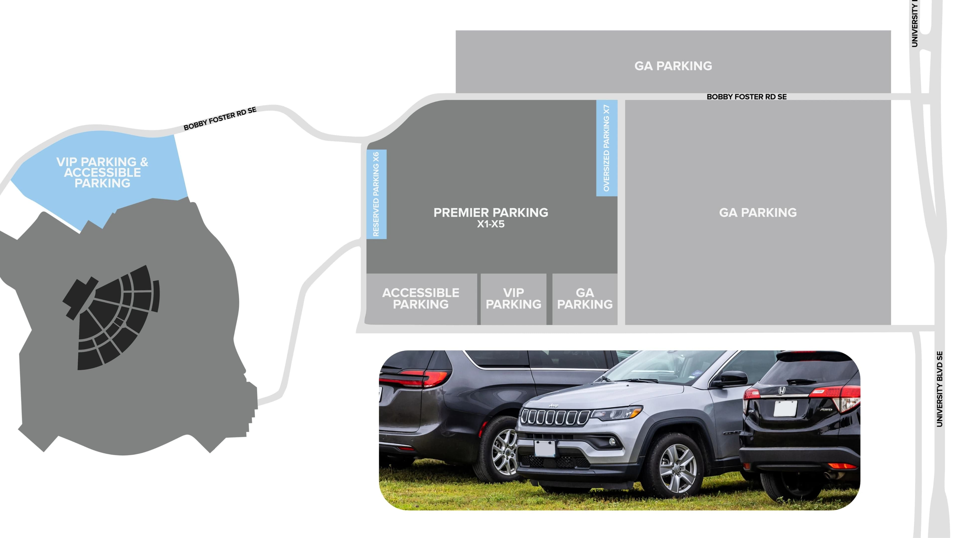 First Financial Credit Union Amphitheater: Venue layout, First Financial Credit Union Amphitheater — parking areas. Use the original map for routes and visitor facilities.