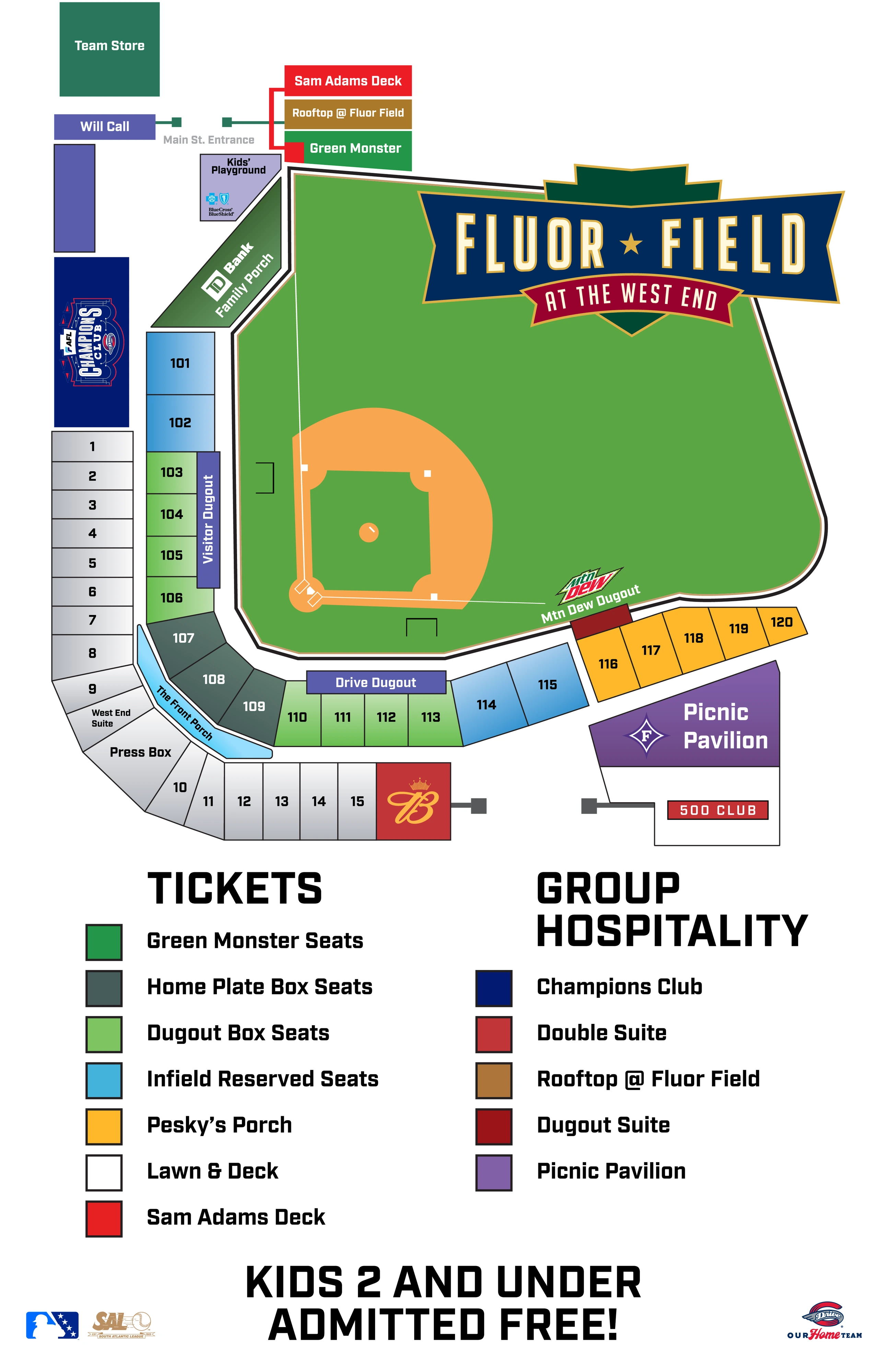 Fluor Field at the West End: Seating chart, Fluor Field — official-linked seating and group areas. Use the source chart for section and row details.
