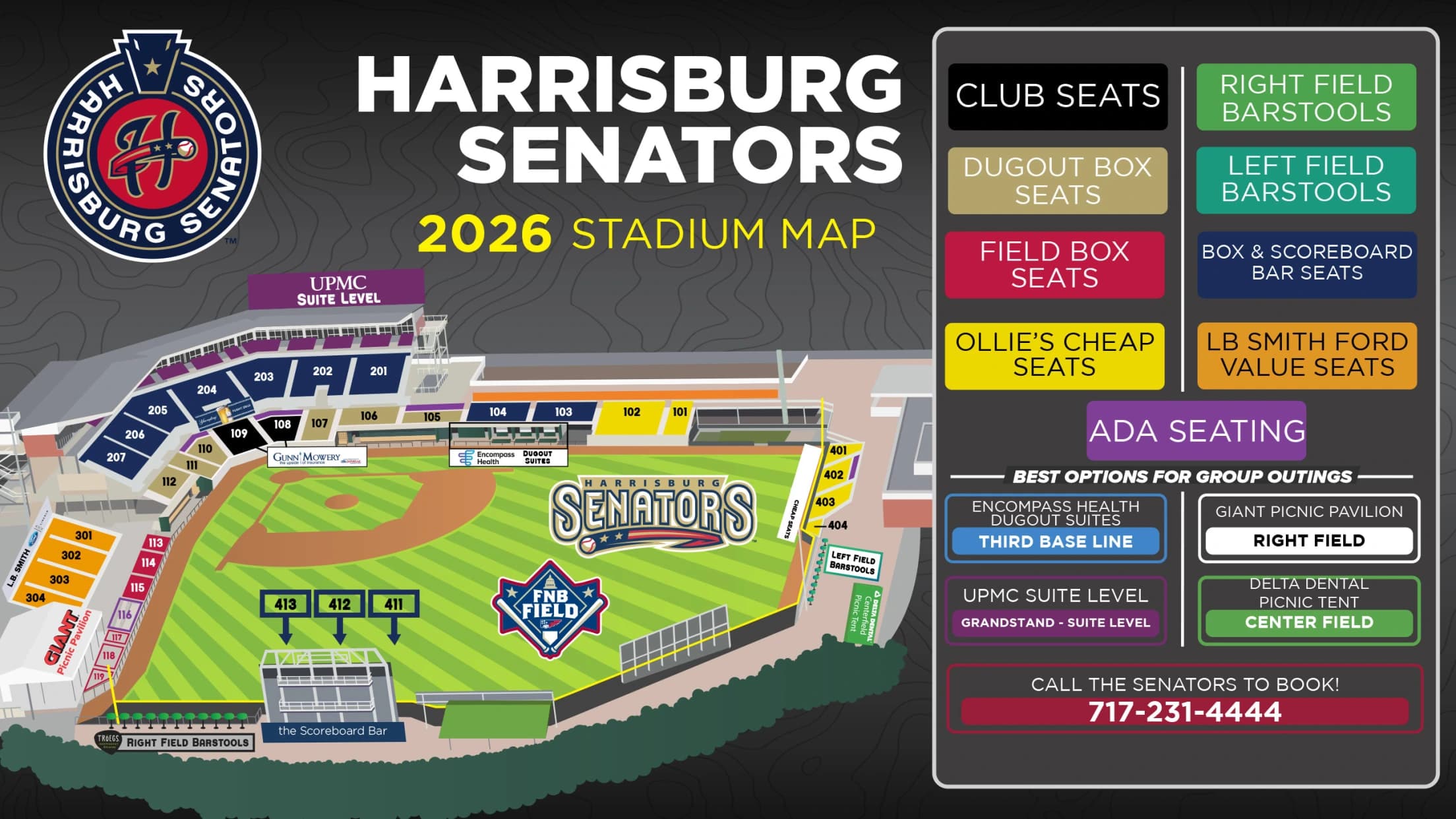 FNB Field: Seating chart, FNB Field — official 2026 baseball stadium map. Use the source chart for section and row details.