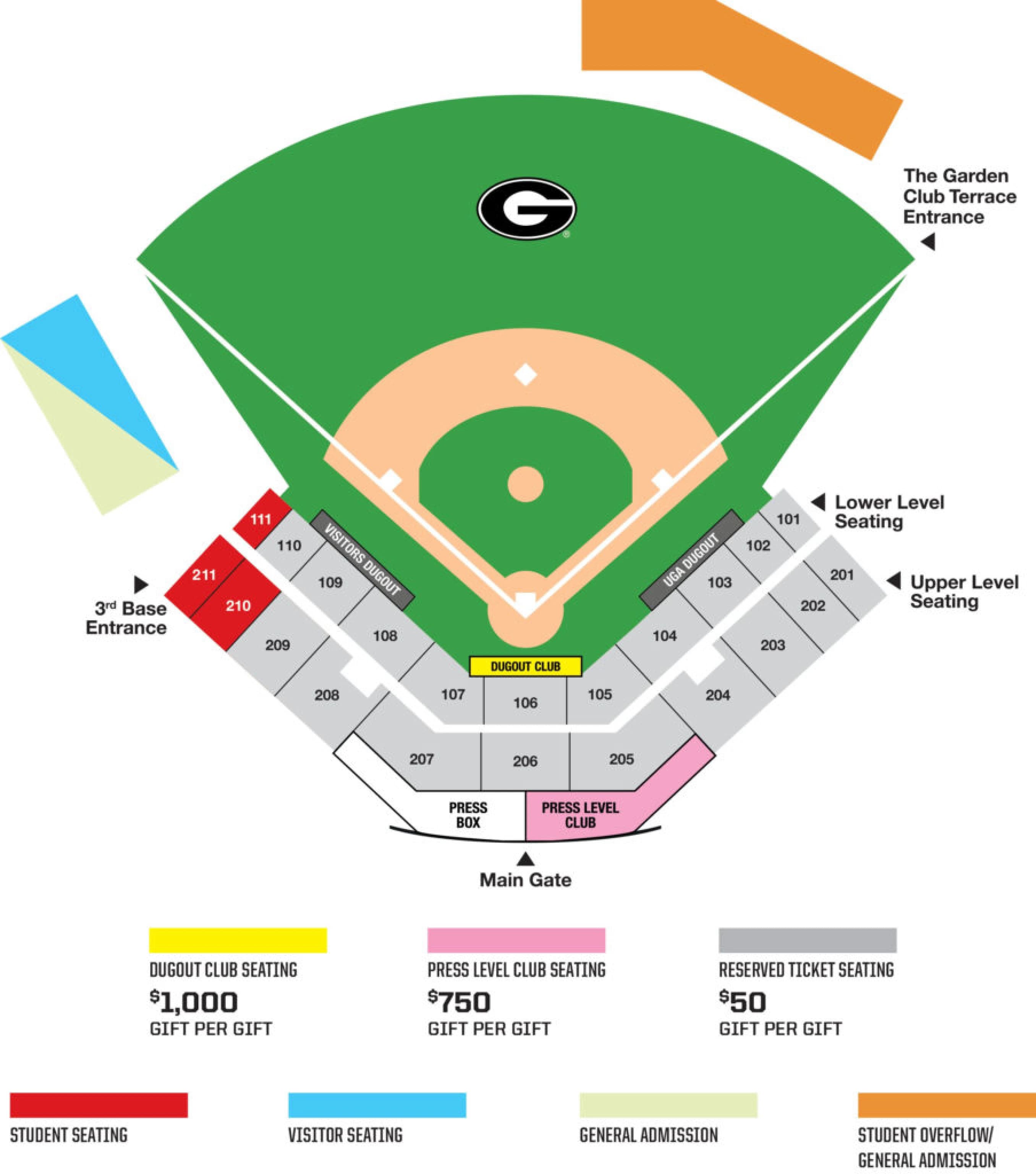 Foley Field: Seating chart, Foley Field — current facility-linked 2022 section diagram. Use the source chart for section and row details.