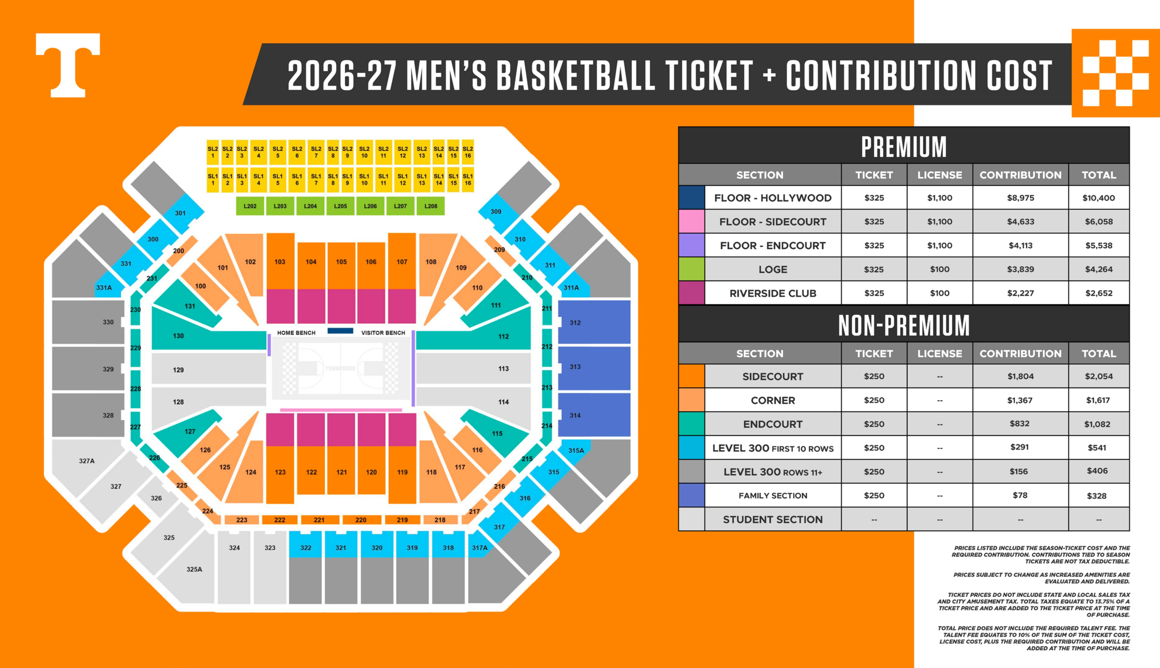 Food City Center: Seating chart, Food City Center — 2026–27 men’s basketball season sections. Use the source chart for section and row details.