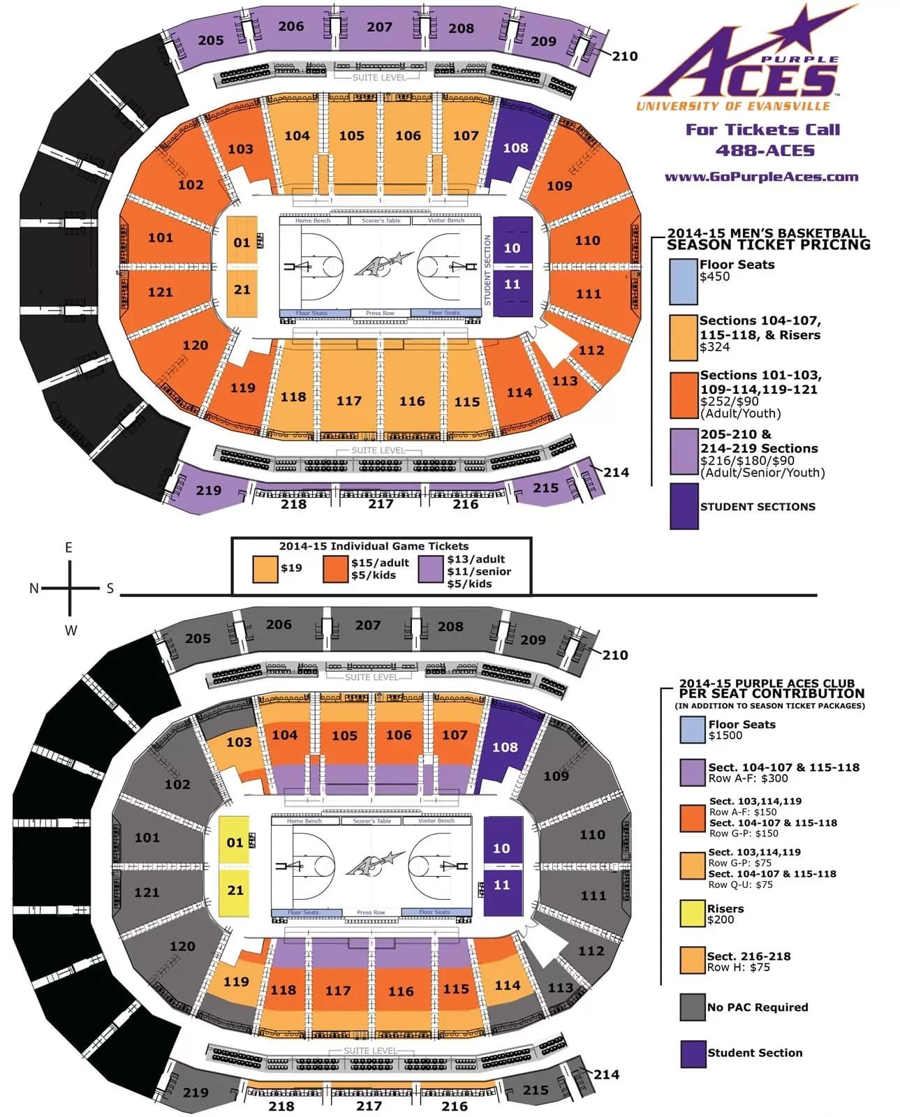 Ford Center: Seating chart, 2014–15 archive · Ford Center basketball sections and court orientation. Use the source chart for section and row details.