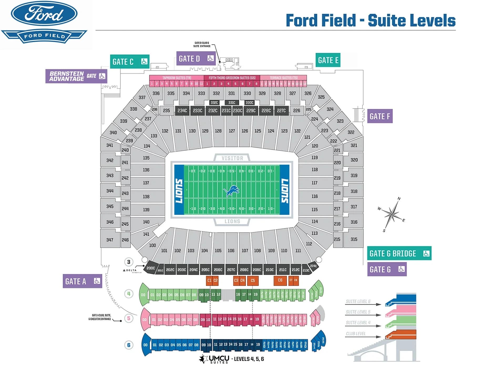 Ford Field: Seating chart, Ford Field — 2026 Suite Levels. Use the source chart for section and row details.