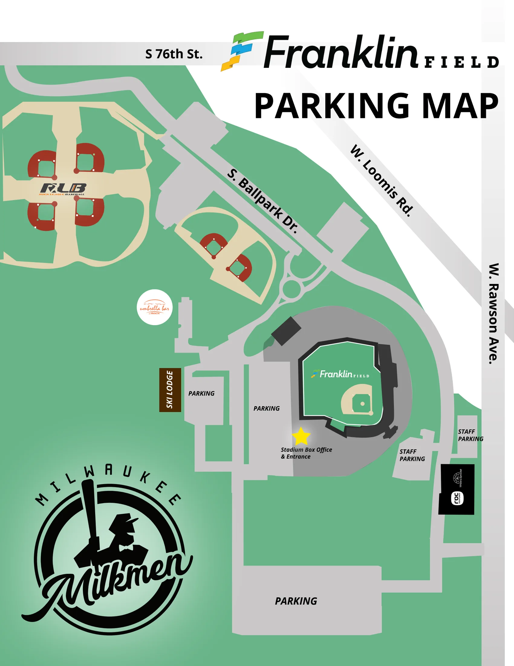 Franklin Field: Venue layout, Arrival · Franklin Field and Ballpark Commons parking. Use the original map for routes and visitor facilities.