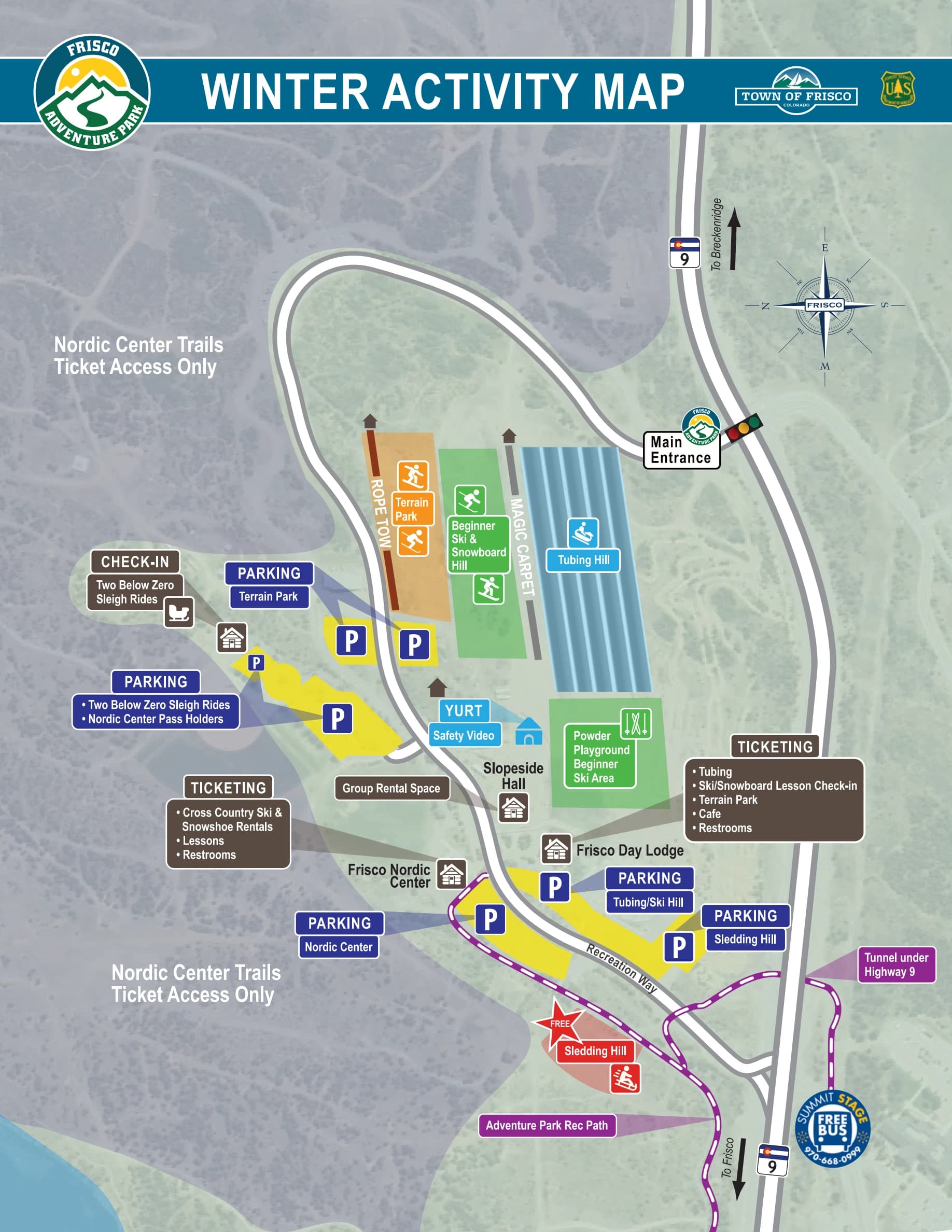 Frisco Adventure Park: Venue layout, Winter activity layout linked by the town in October 2026. Use the original map for routes and visitor facilities.