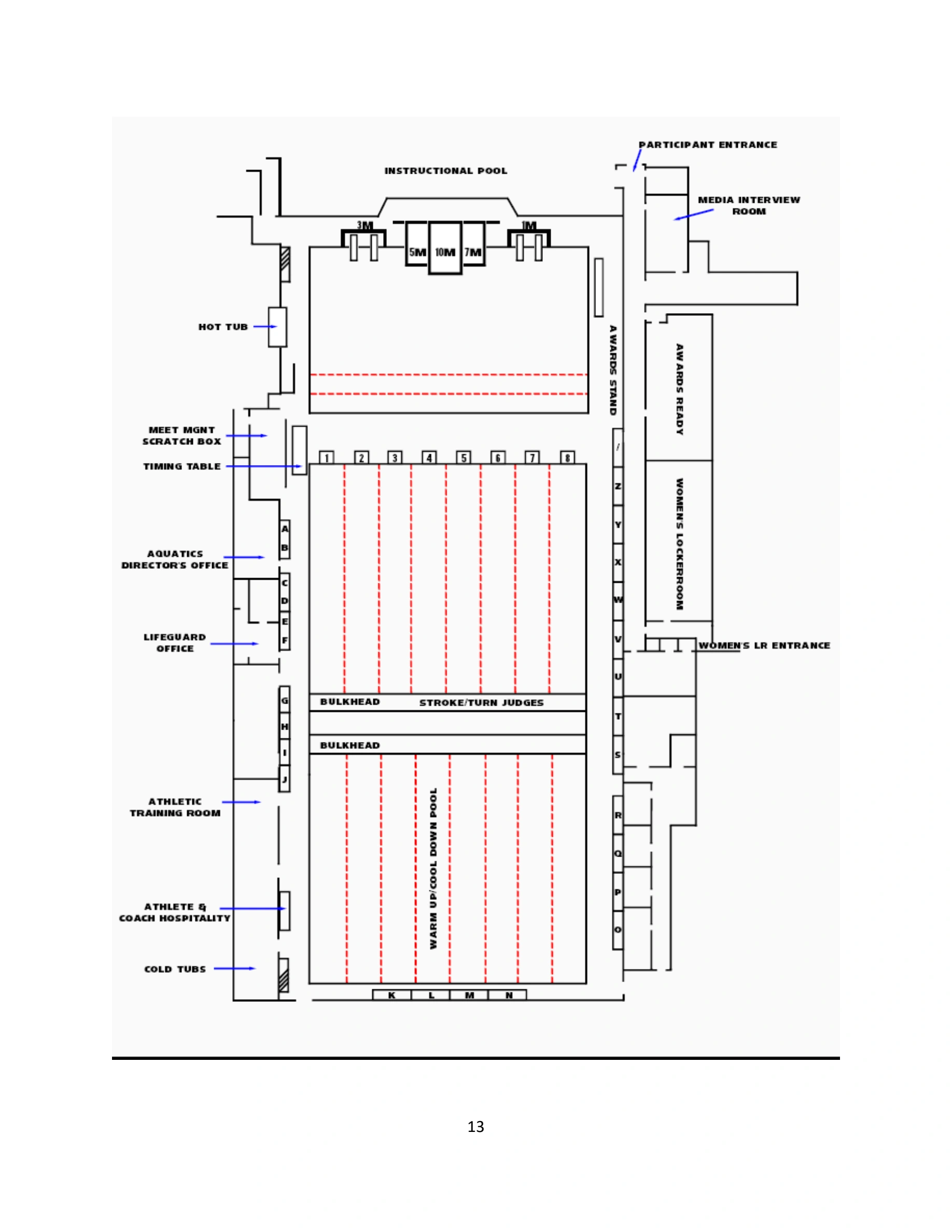 Gabrielsen Natatorium: Venue layout, Gabrielsen Natatorium · 2024 NCAA Zone Diving deck reference. Use the original map for routes and visitor facilities.