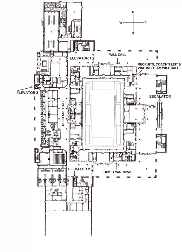 Gallagher-Iba Arena: Venue layout, Ground floor and will call · 2015 source. Use the original map for routes and visitor facilities.