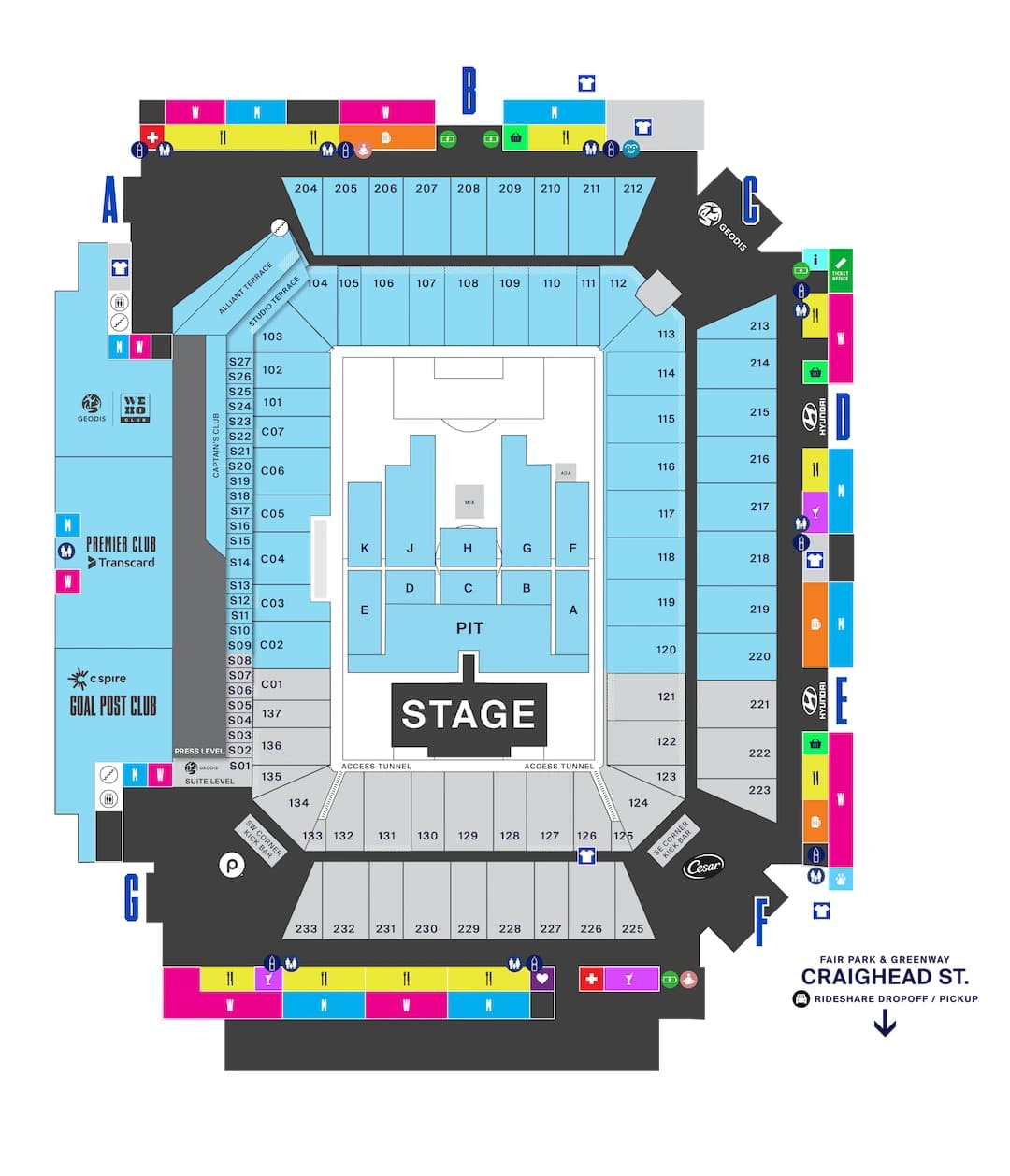 GEODIS Park: Seating chart, GEODIS Park — official Forrest Frank concert example. Use the source chart for section and row details.