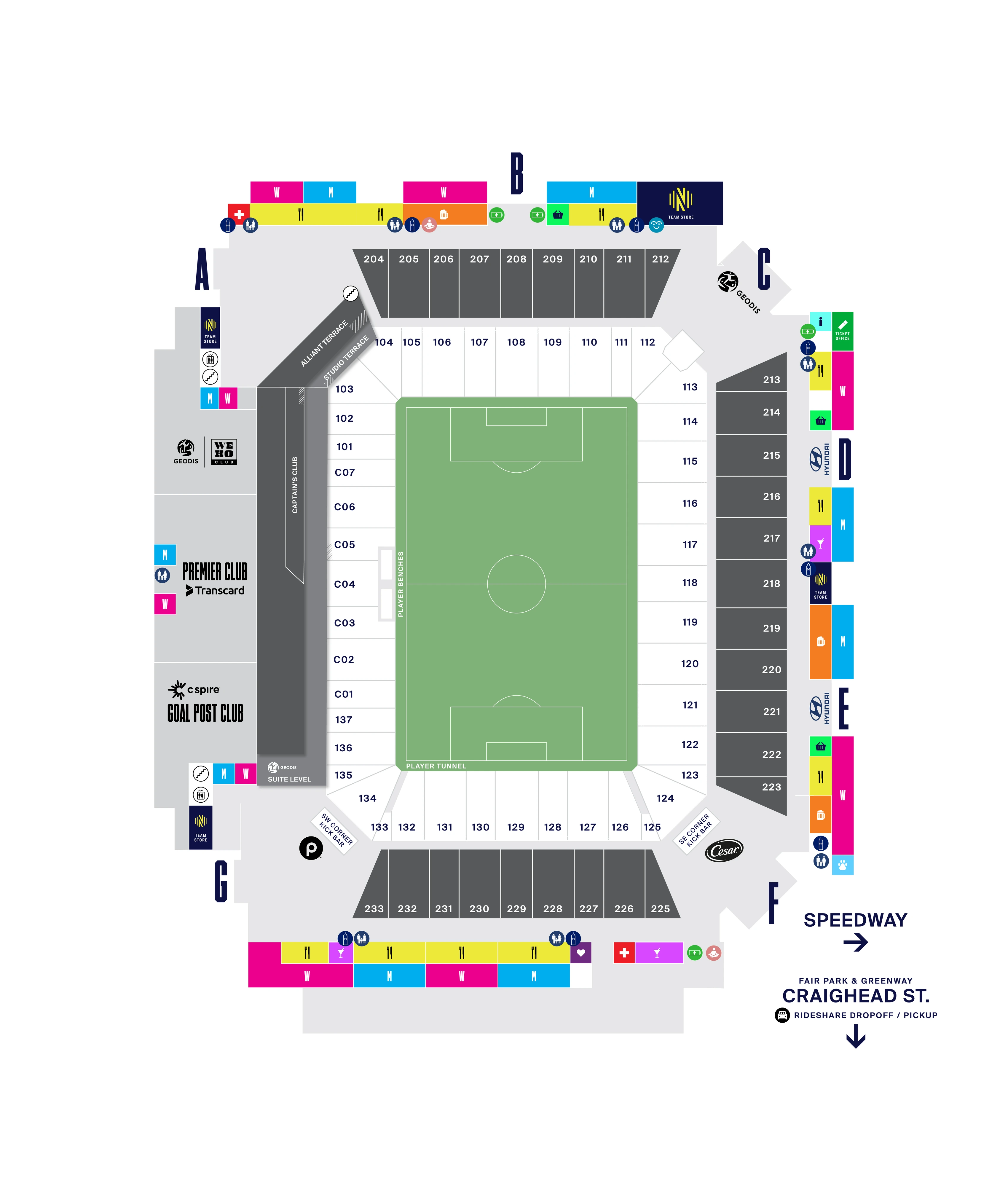 GEODIS Park: Seating chart, GEODIS Park — official 2026 Nashville SC matchday map. Use the source chart for section and row details.