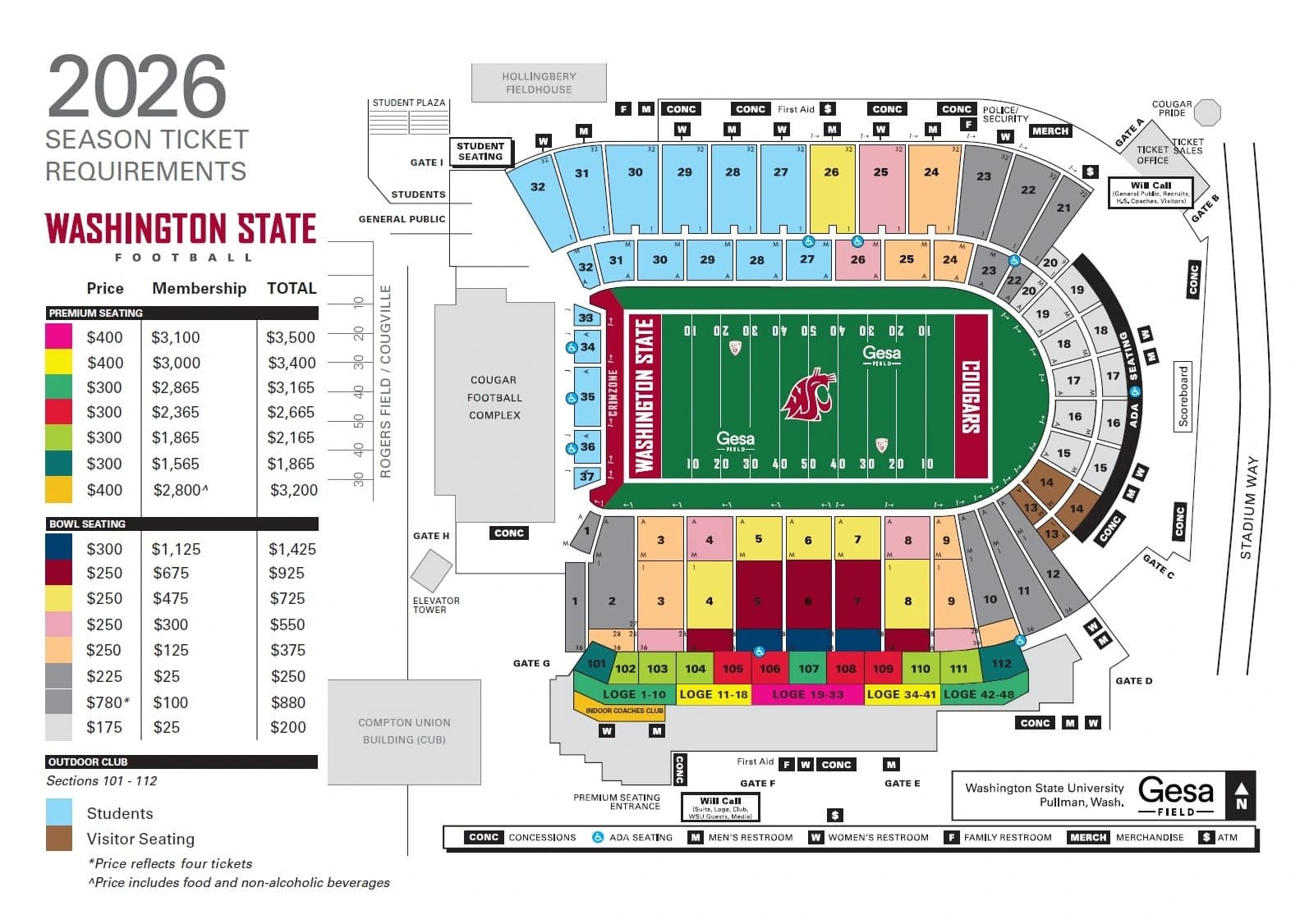 Gesa Field at Martin Stadium: Seating chart, Gesa Field at Martin Stadium — official 2026 section and season-ticket map. Use the source chart for section and row details.