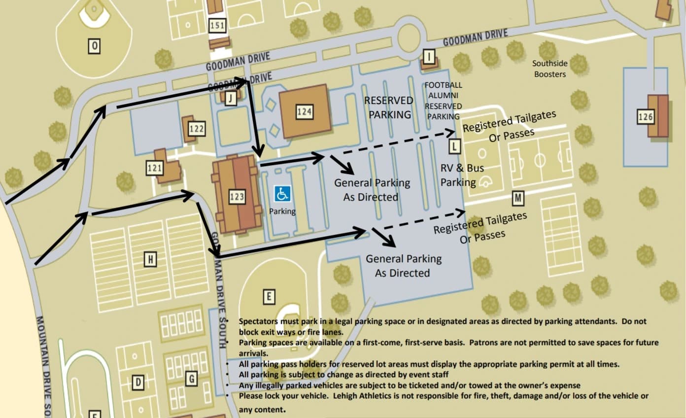 Goodman Stadium: Venue layout, Goodman Stadium — official current-linked general parking plan. Use the original map for routes and visitor facilities.
