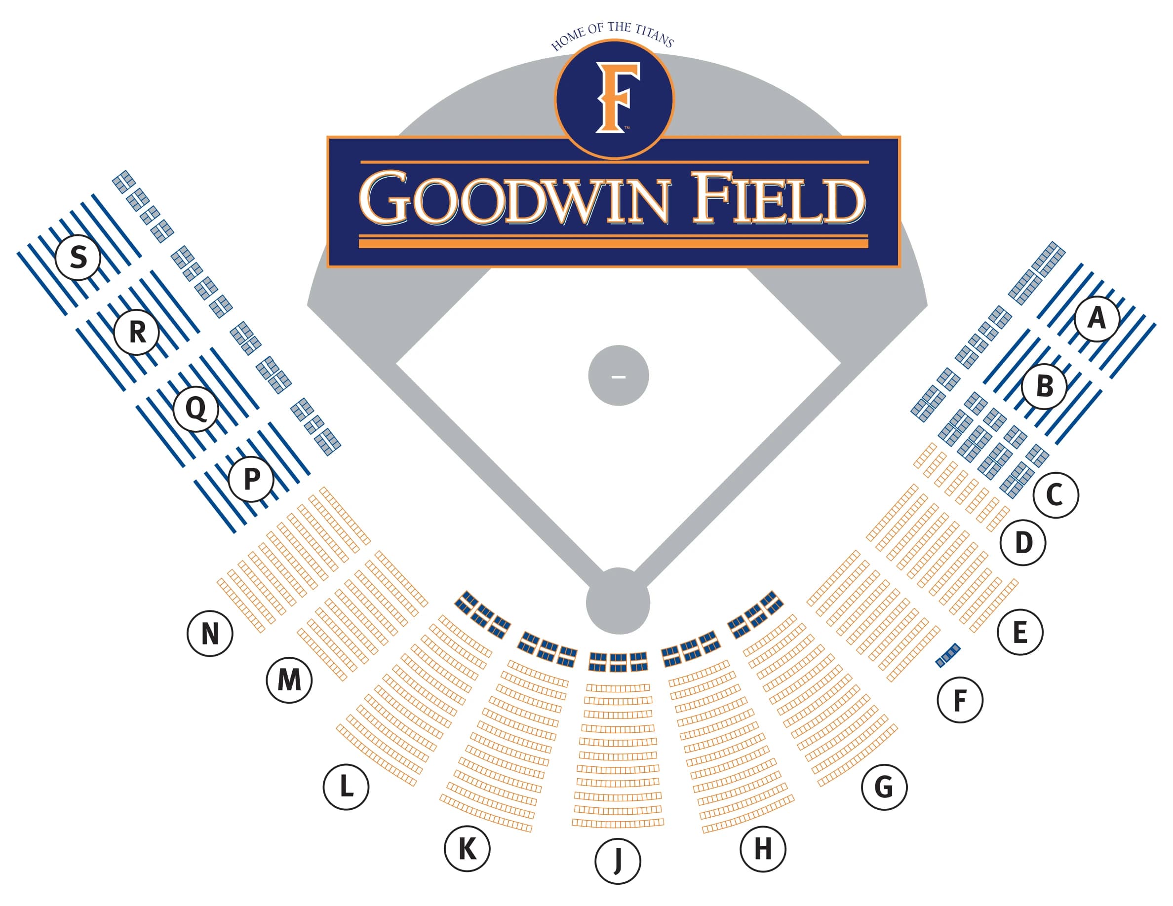Goodwin Field: Seating chart, Goodwin Field — current facility-linked seating diagram. Use the source chart for section and row details.