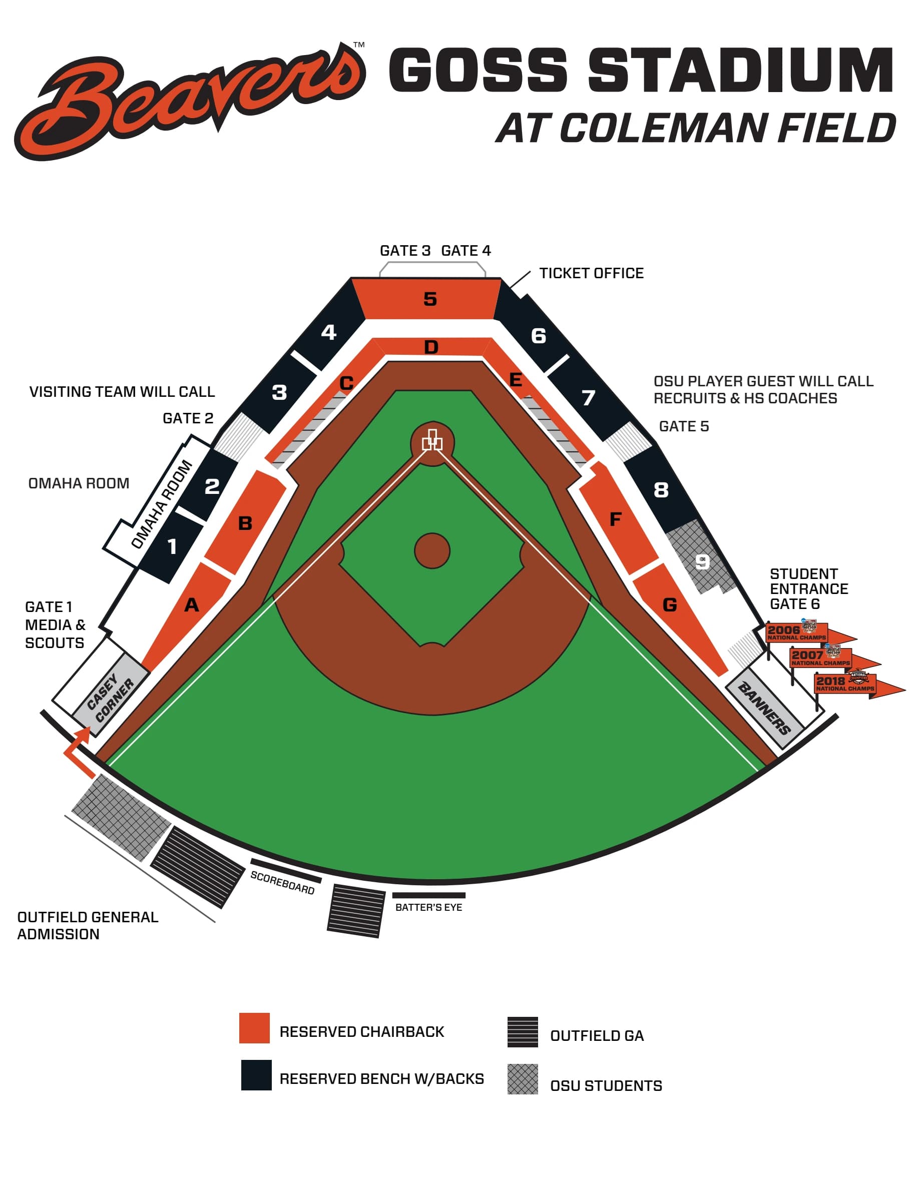 Goss Stadium at Coleman Field: Seating chart, Goss Stadium — official 2026 seating map. Use the source chart for section and row details.
