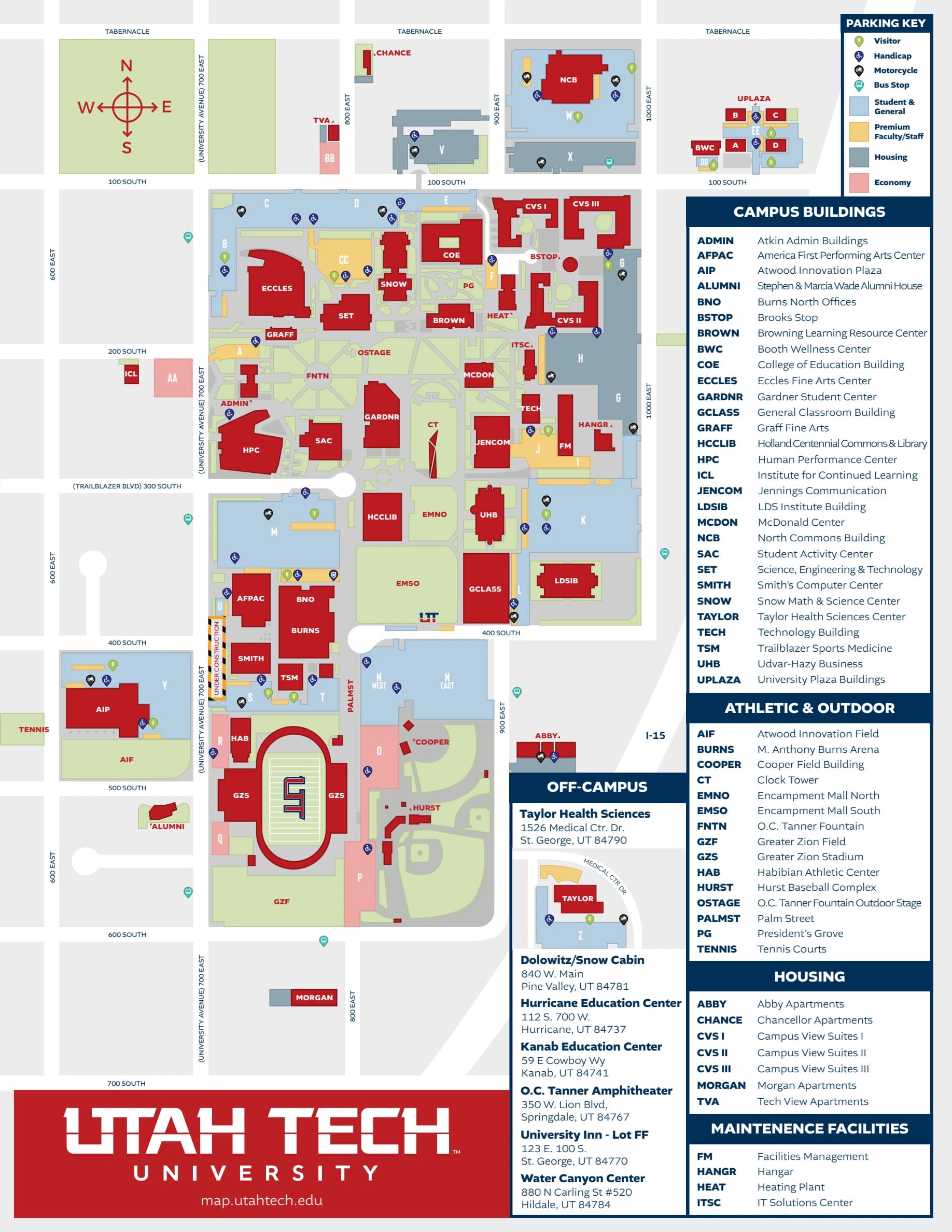 Greater Zion Stadium: Venue layout, Utah Tech — current-linked 2025 campus and Greater Zion Stadium parking-location plan. Use the original map for routes and visitor facilities.
