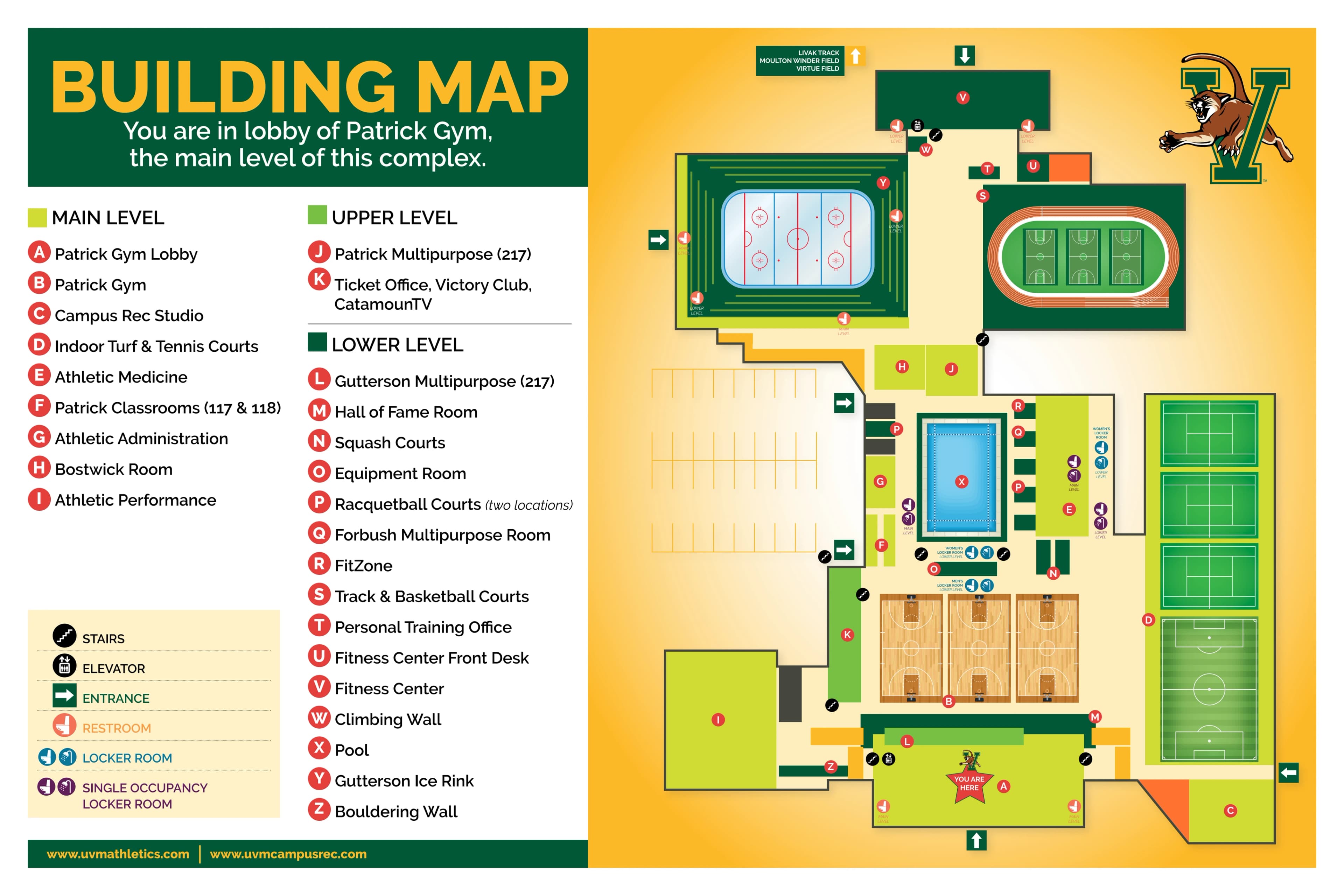Gutterson Fieldhouse: Venue layout, Gutterson Fieldhouse — athletics complex directory. Use the original map for routes and visitor facilities.