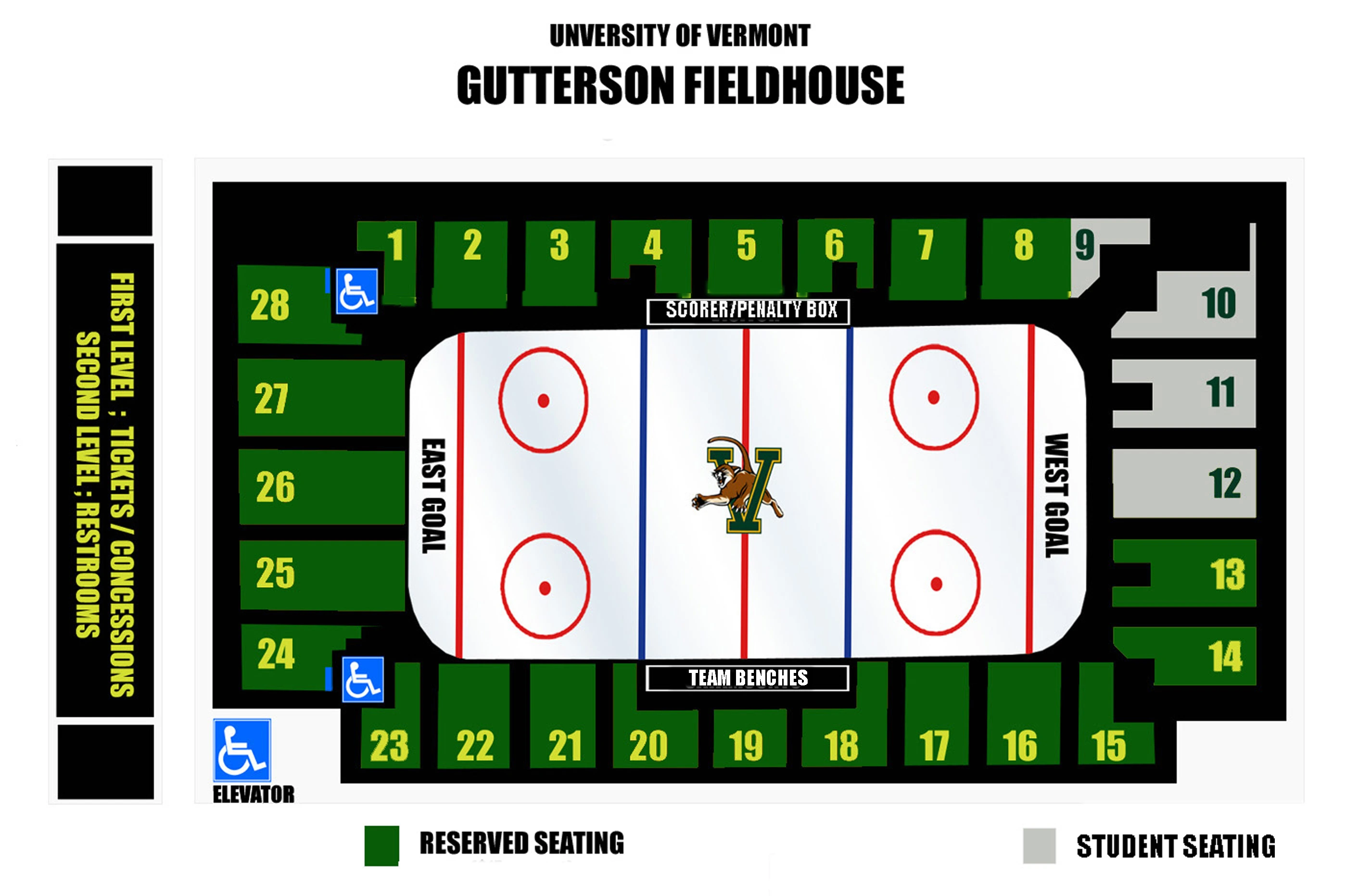 Gutterson Fieldhouse: Seating chart, Gutterson Fieldhouse — archived hockey seating reference. Use the source chart for section and row details.