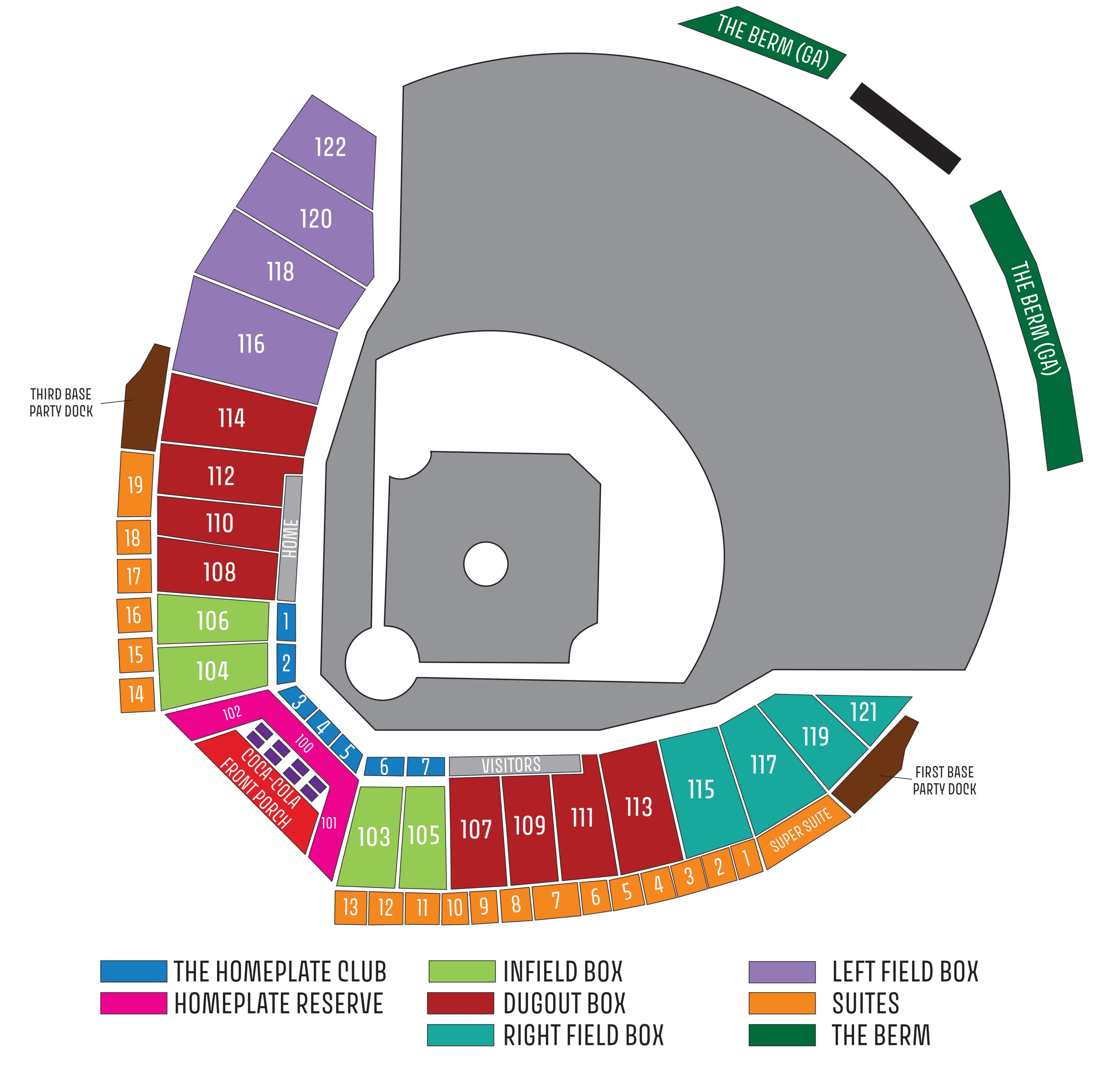 Gwinnett Field: Seating chart, Gwinnett Field — official 2026 baseball seating map. Use the source chart for section and row details.