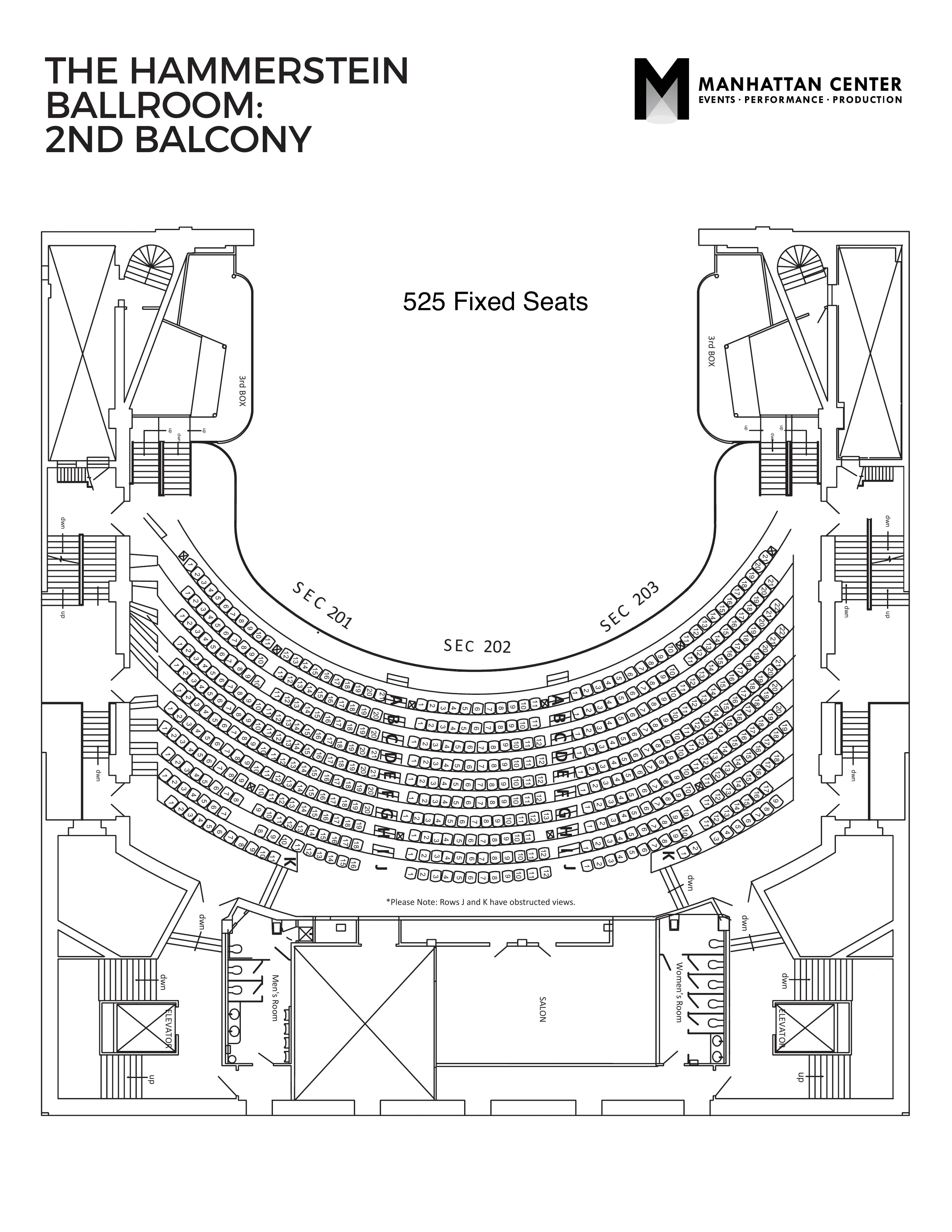 Hammerstein Ballroom: Seating chart, Hammerstein second balcony · older numbered-seat reference. Use the source chart for section and row details.