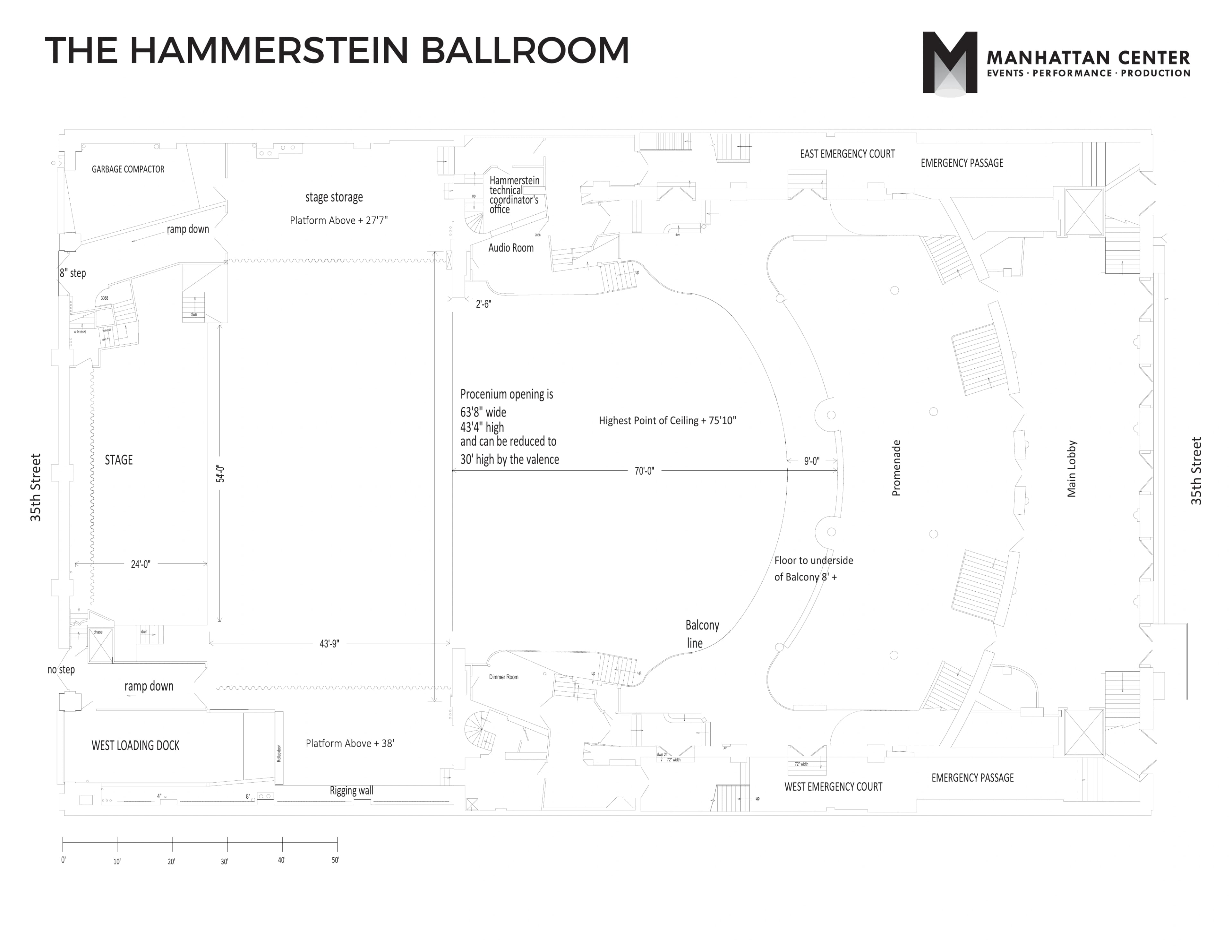 Hammerstein Ballroom: Venue layout, Hammerstein main floor and lobby · older reference plan. Use the original map for routes and visitor facilities.