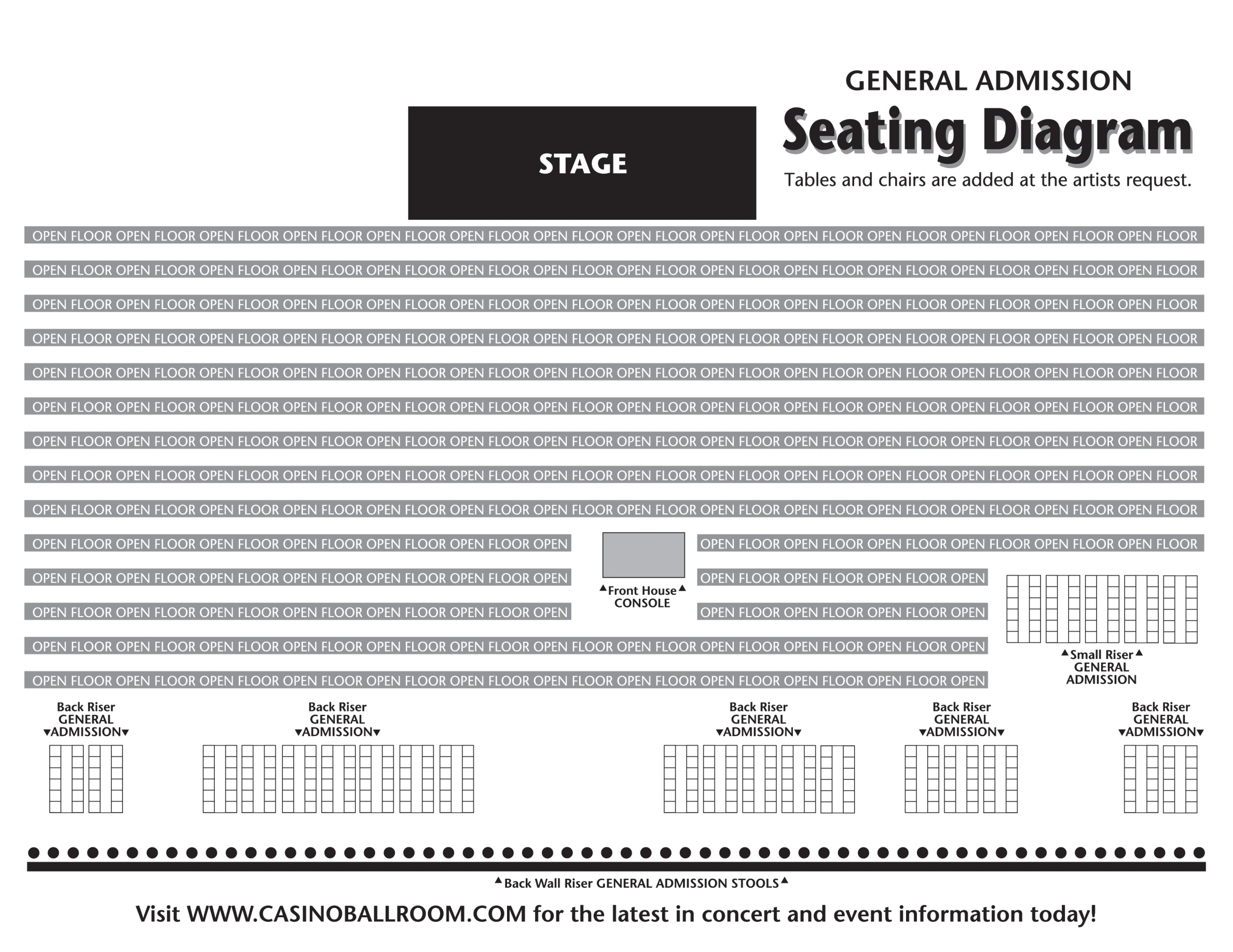 Hampton Beach Casino Ballroom: Venue layout, Hampton Beach Casino Ballroom — official general-admission floor plan. Use the original map for routes and visitor facilities.