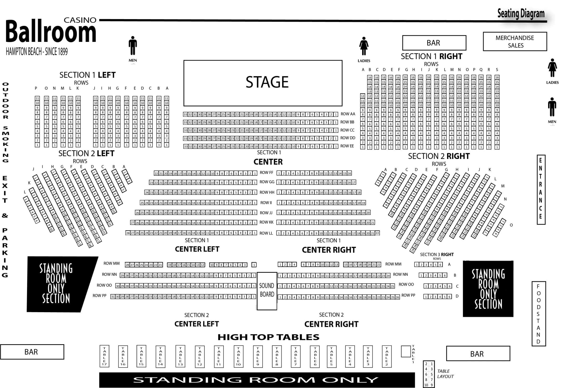 Hampton Beach Casino Ballroom: Seating chart, Hampton Beach Casino Ballroom — official seated-show diagram. Use the source chart for section and row details.